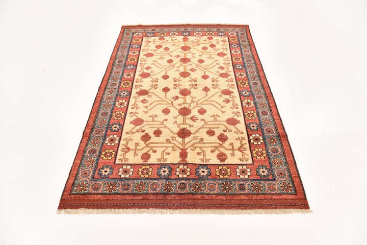 4' 1 x 6' 8 Hand Knotted Afghan Ersari Wool Rug