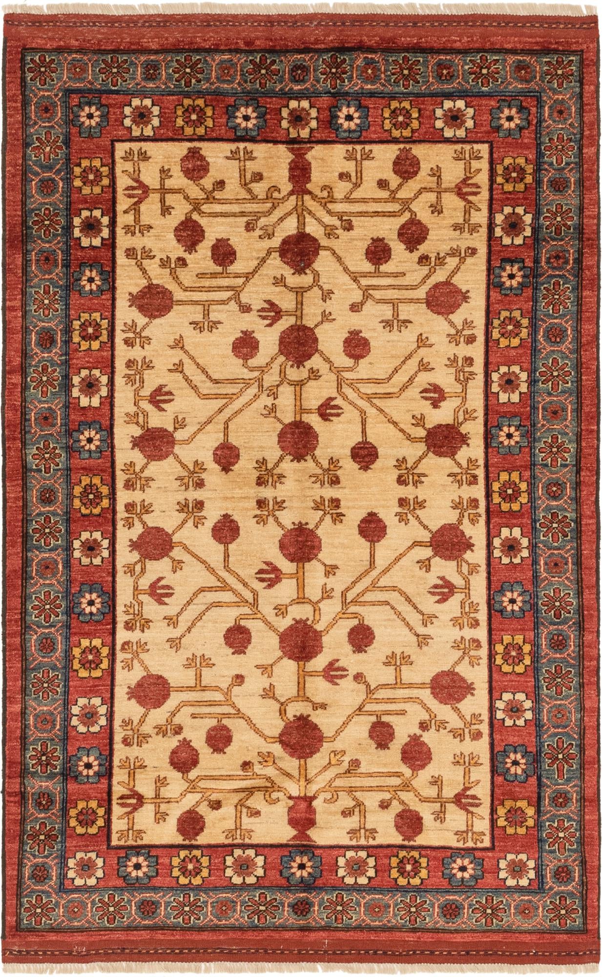 4' 1 x 6' 8 Hand Knotted Afghan Ersari Wool Rug