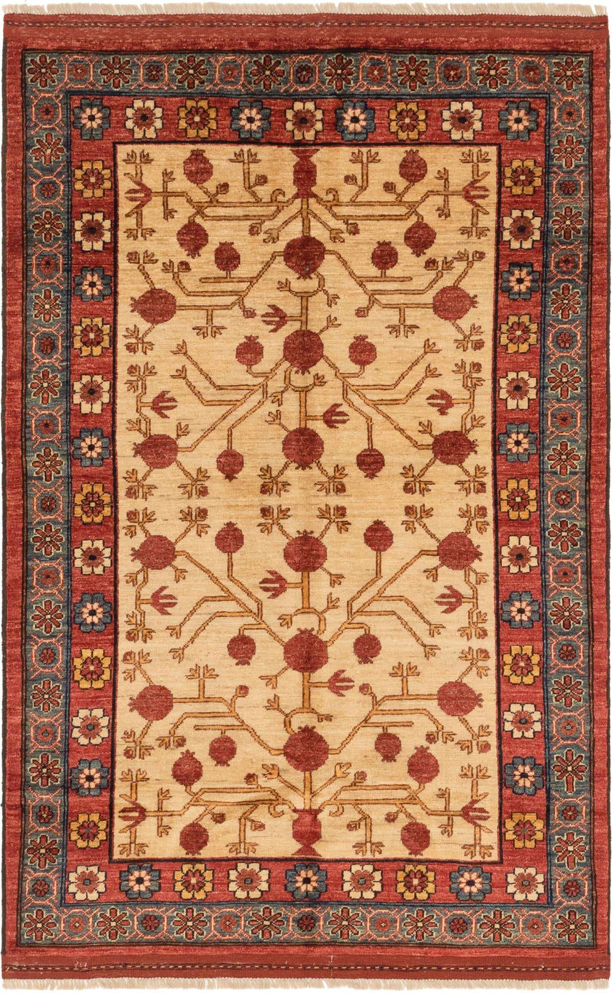 4' 1 x 6' 8 Hand Knotted Afghan Ersari Wool Rug