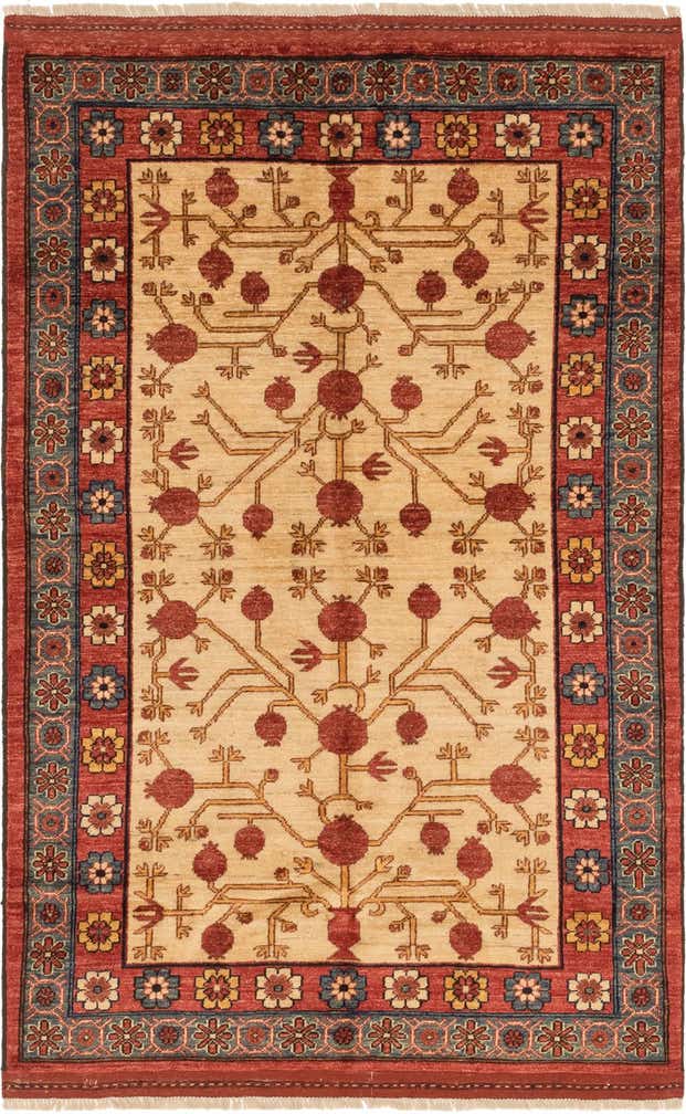 4' 1 x 6' 8 Hand Knotted Afghan Ersari Wool Rug