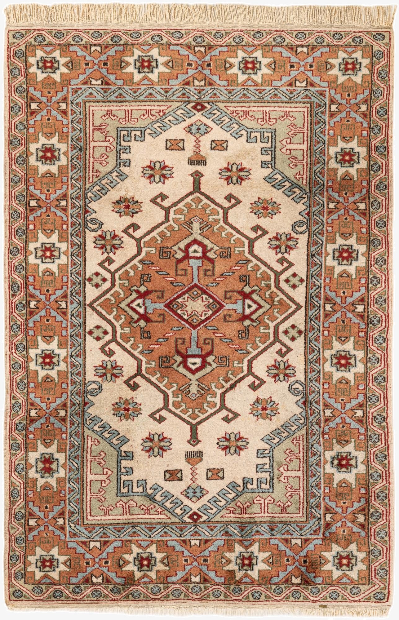 4' 4 x 6' 8  Hand Knotted Anatolian Oriental Wool Rug