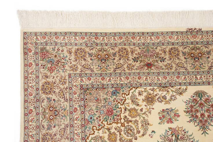 Detail image of 6' 6 x 9' 10 Hand Knotted Ghom Silk Persian Rug