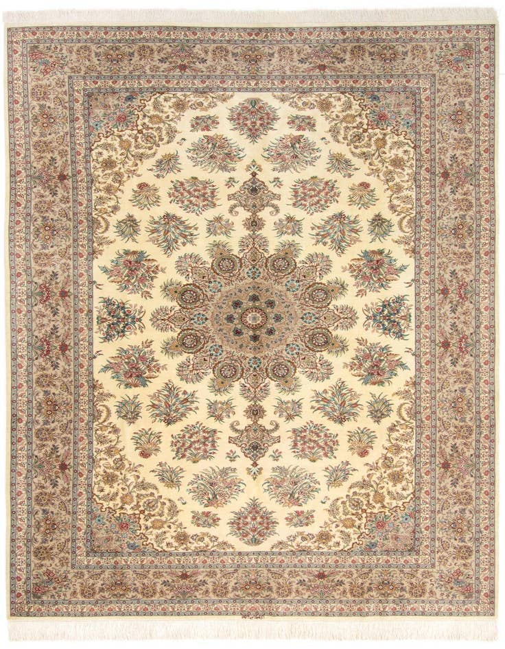 Detail image of 6' 6 x 9' 10 Hand Knotted Ghom Silk Persian Rug