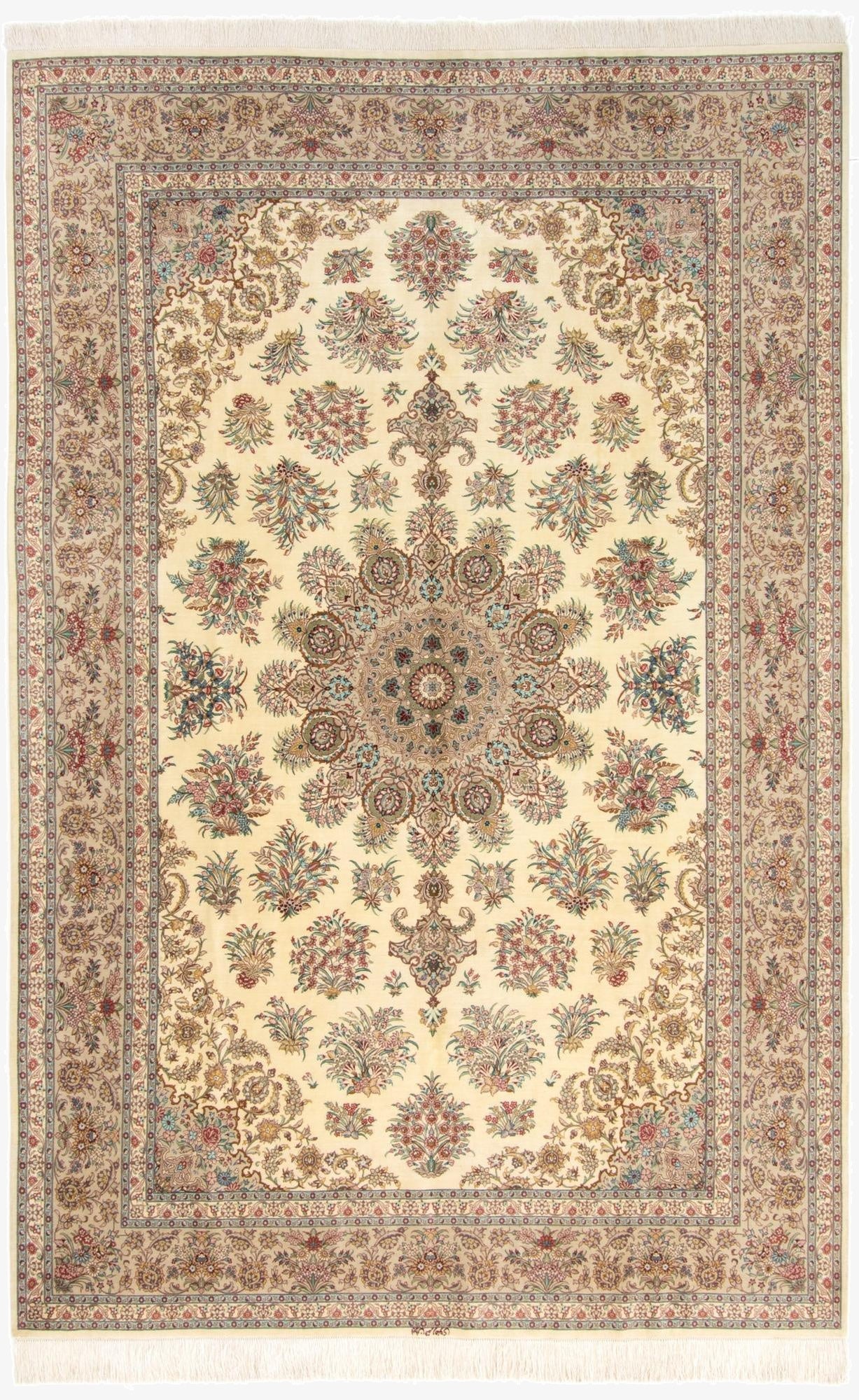 6' 6 x 9' 10  Hand Knotted Ghom Silk Persian Rug