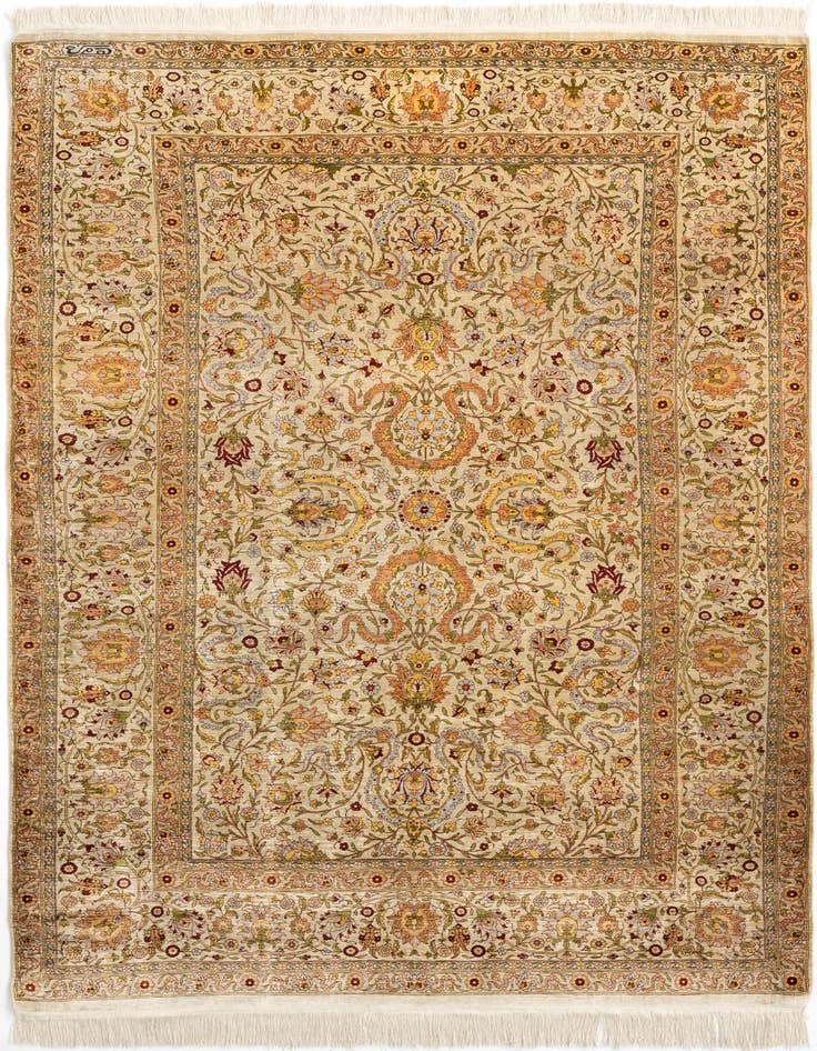 Detail image of 4' 8 x 7' 5 Hereke Silk Rug