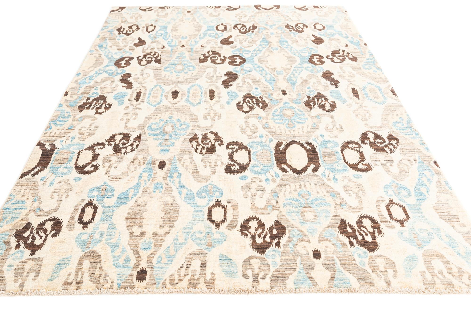6' 8 x 9' 3 Hand Knotted Ikat Oriental Rug