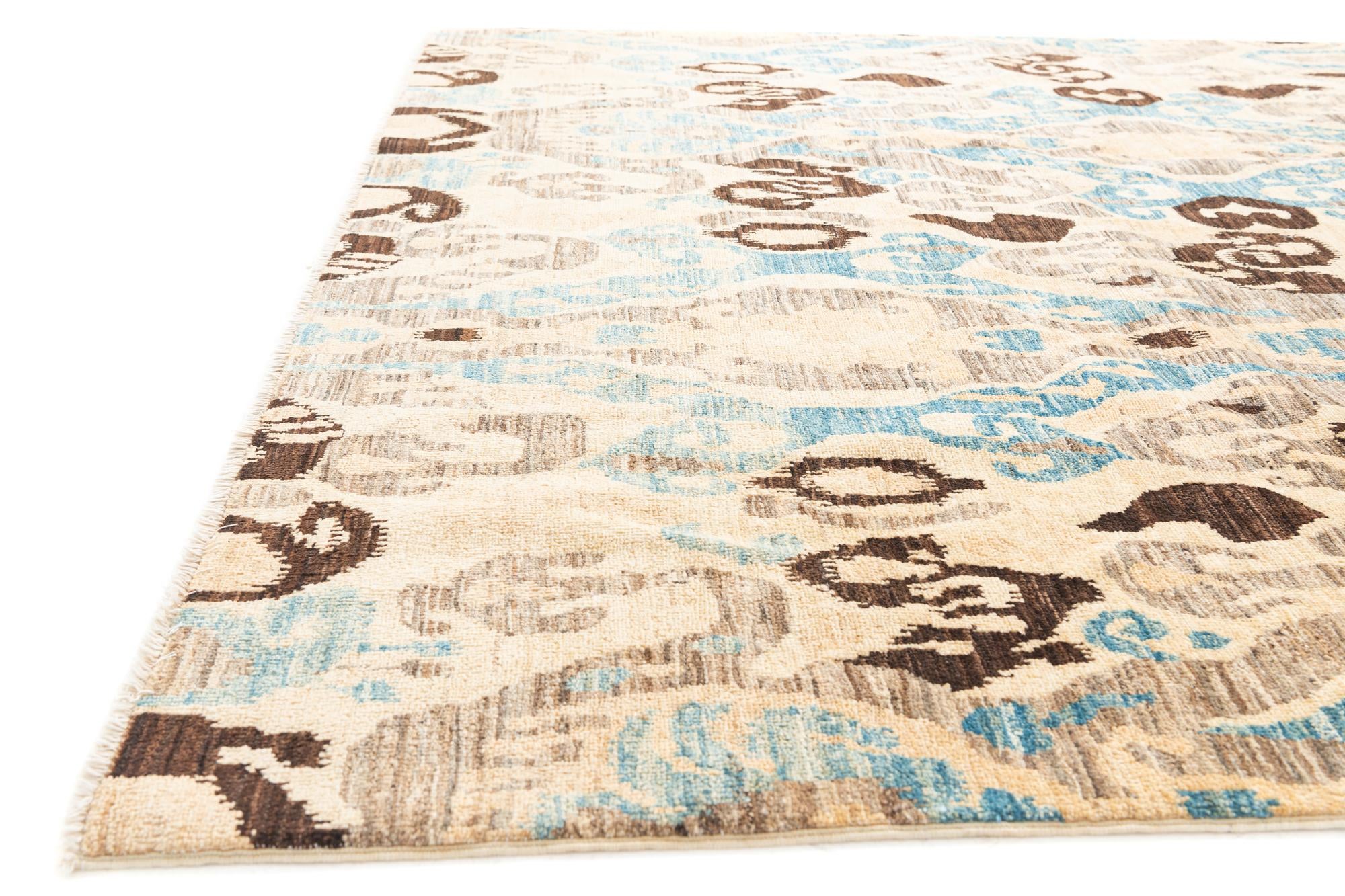 6' 8 x 9' 3 Hand Knotted Ikat Oriental Rug