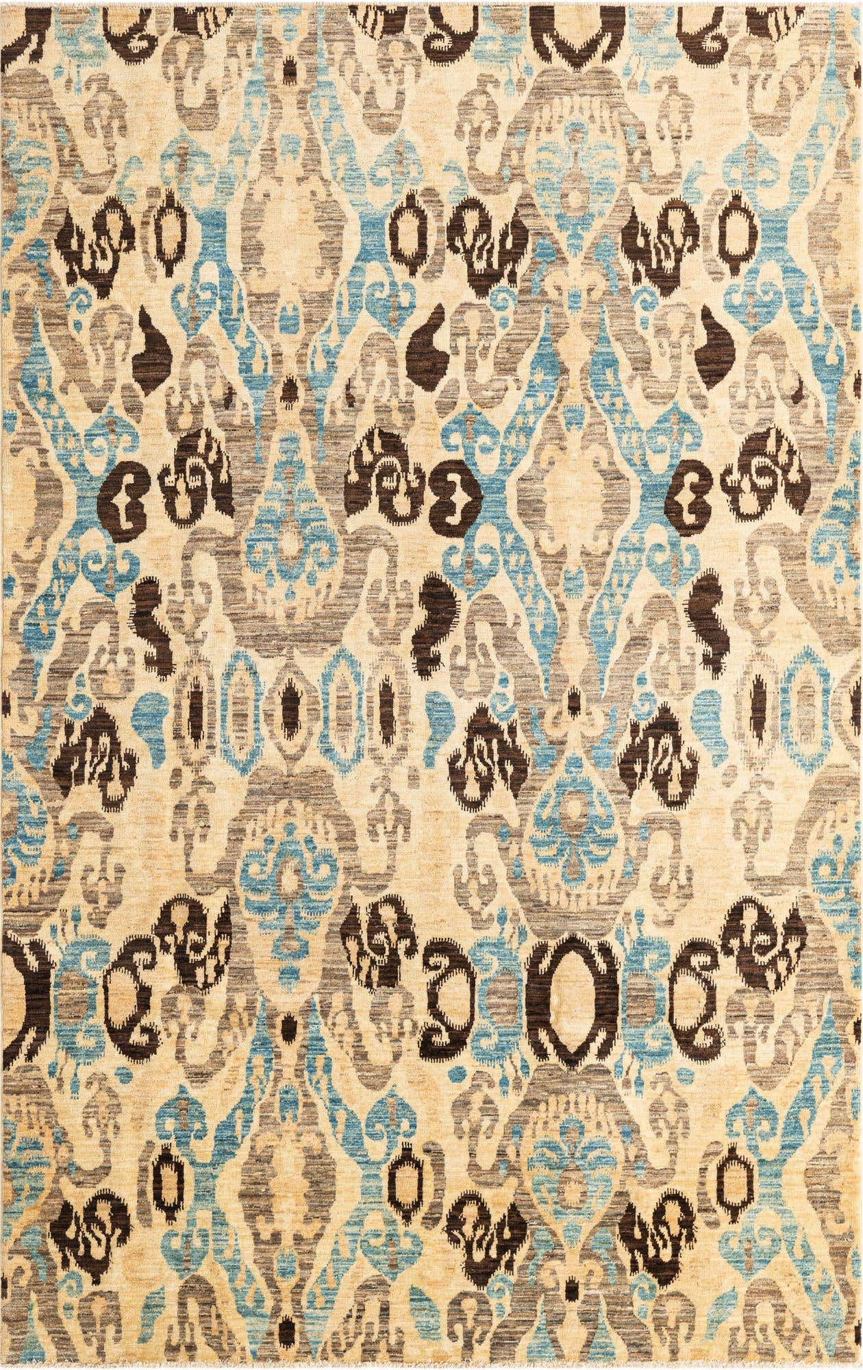 6' 8 x 9' 3 Hand Knotted Ikat Oriental Rug