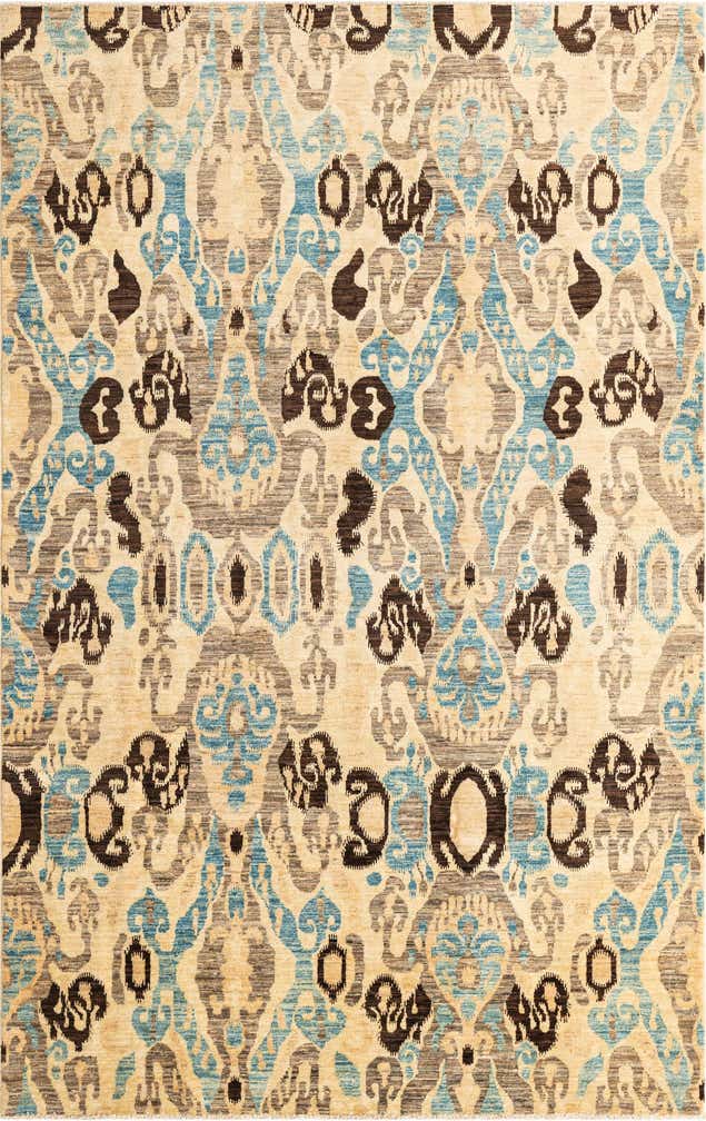 6' 8 x 9' 3 Hand Knotted Ikat Oriental Rug