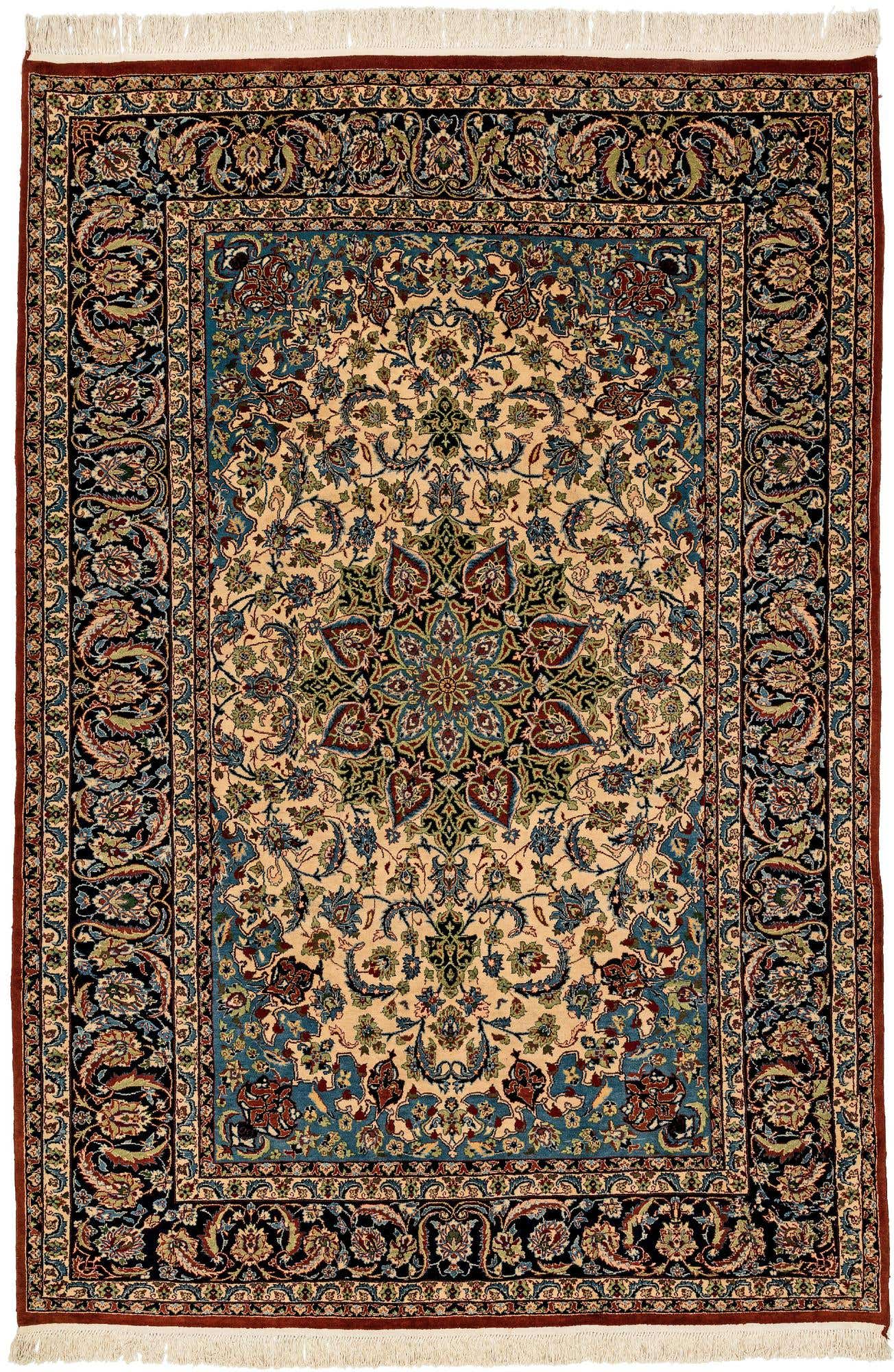 7' x 10' 3 Hand Knotted Isfahan Oriental Wool Rug