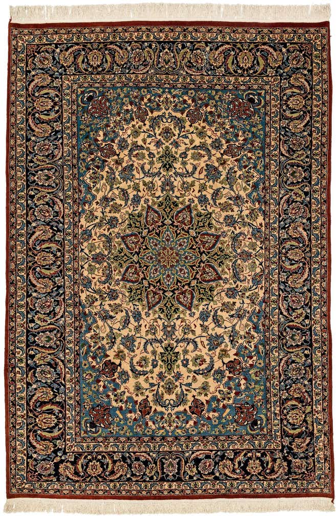 7' x 10' 3 Hand Knotted Isfahan Oriental Wool Rug