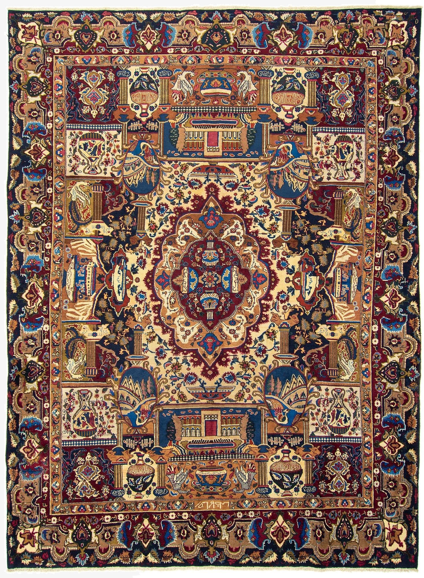 9' 7 x 12' 6  Hand Knotted Kashan Persian Wool Rug