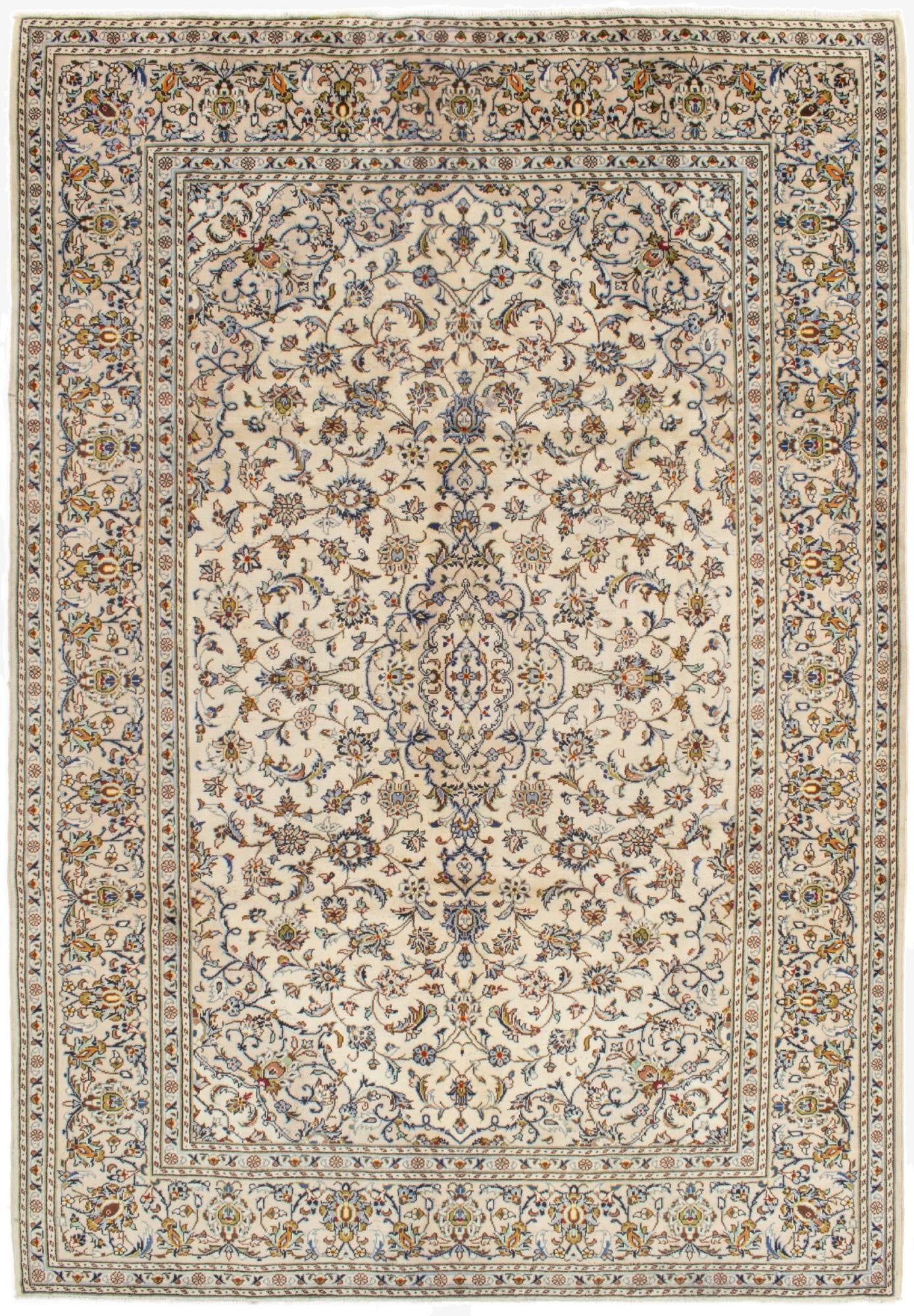 6' 7 x 9' 5  Hand Knotted Kashan Persian Wool Rug