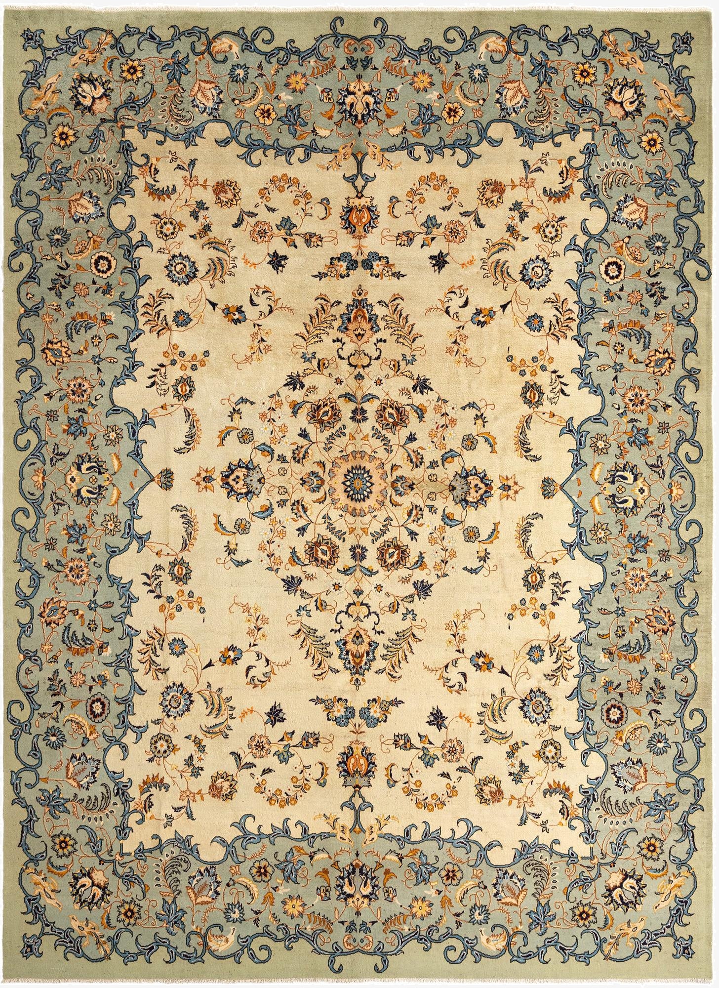 9' 7 x 13'  Hand Knotted Kashan Persian Wool Rug