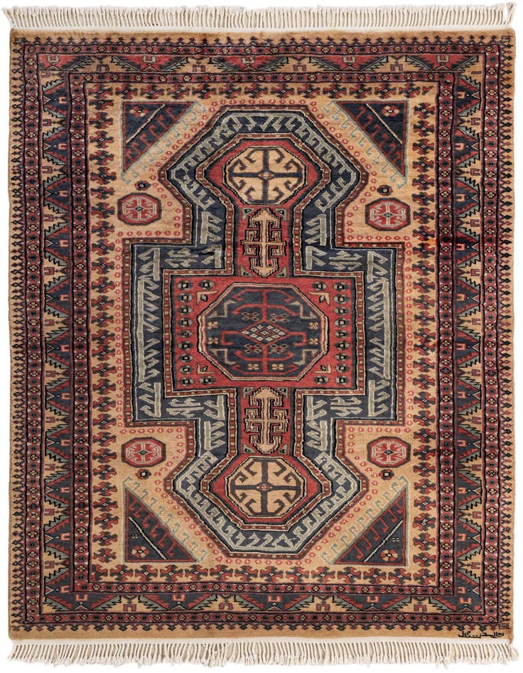 Detail image of 4' 2 x 6' 2 Hand Knotted Kazak Oriental Wool Rug
