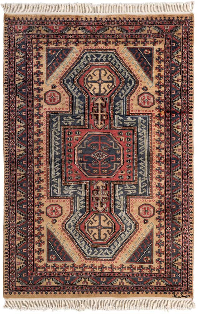4' 2 x 6' 2 Hand Knotted Kazak Oriental Wool Rug