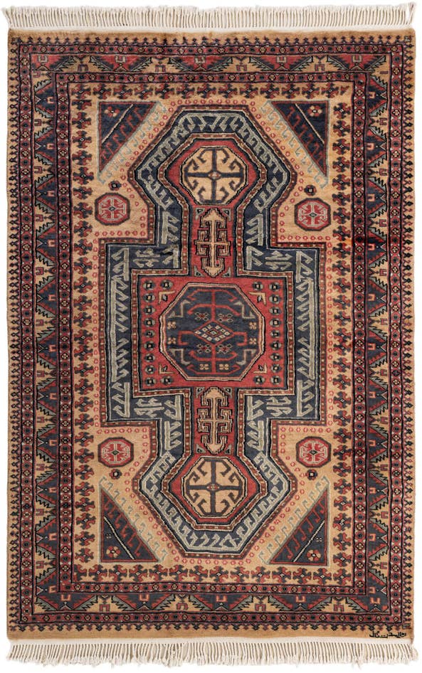 Detail image of 4' 2 x 6' 2 Hand Knotted Kazak Oriental Wool Rug