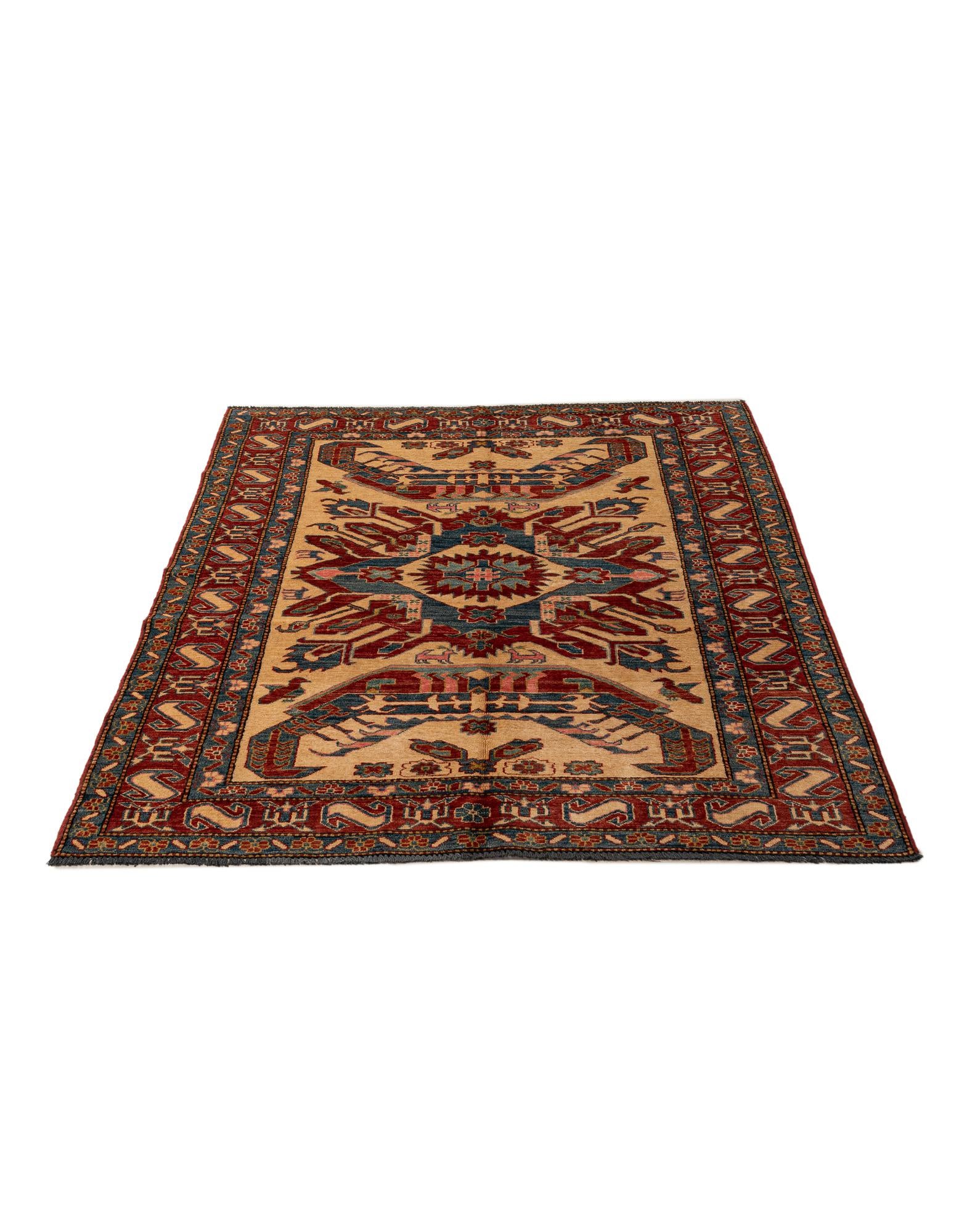 4' 11 x 6' 5 Hand Knotted Kazak Wool Rug