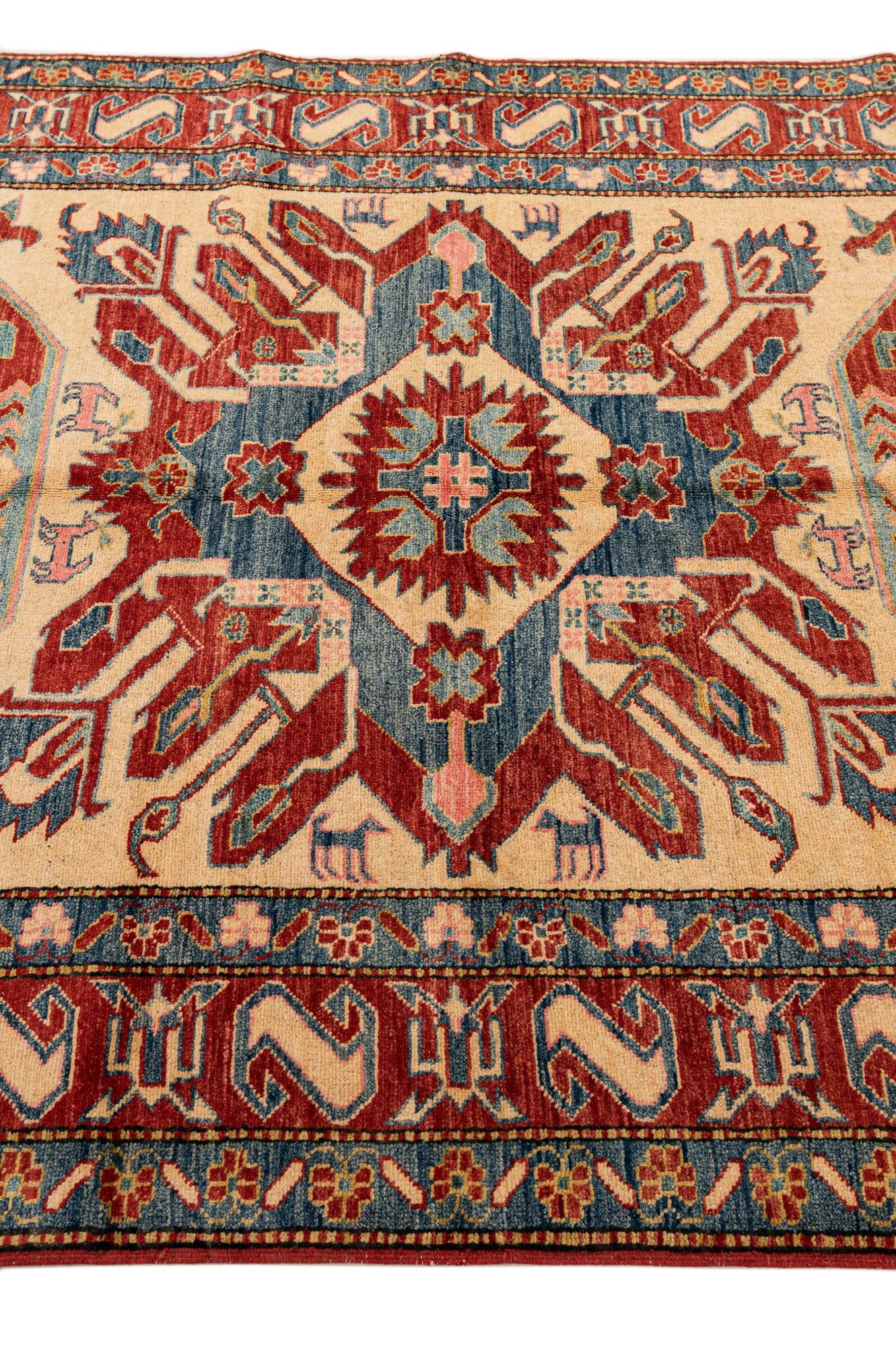 4' 11 x 6' 5 Hand Knotted Kazak Wool Rug
