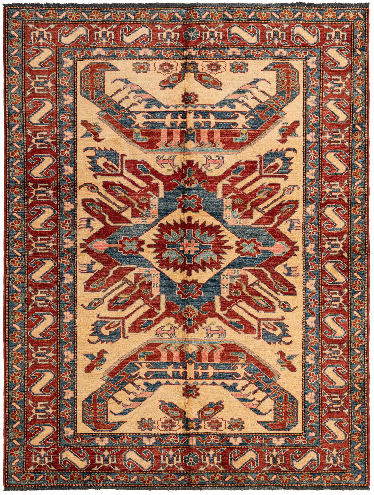 4' 11 x 6' 5 Hand Knotted Kazak Wool Rug