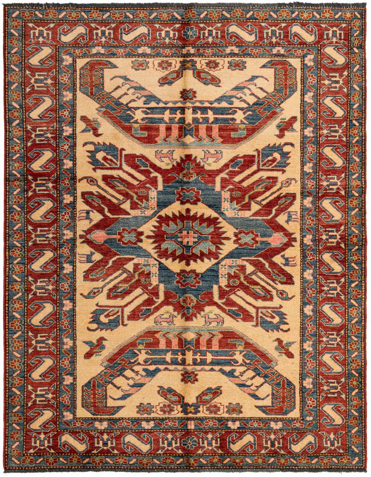 Detail image of 4' 11 x 6' 5 Hand Knotted Kazak Wool Rug