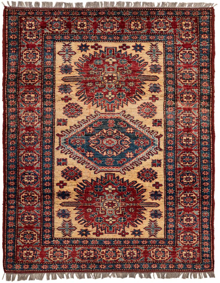 Detail image of 4' 1 x 6' 6 Hand Knotted Kazak Wool Rug