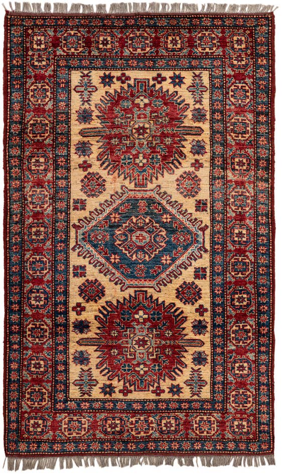 Detail image of 4' 1 x 6' 6 Hand Knotted Kazak Wool Rug