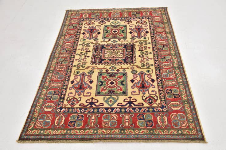 Detail image of 4' x 5' 8 Hand Knotted Kazak Rug