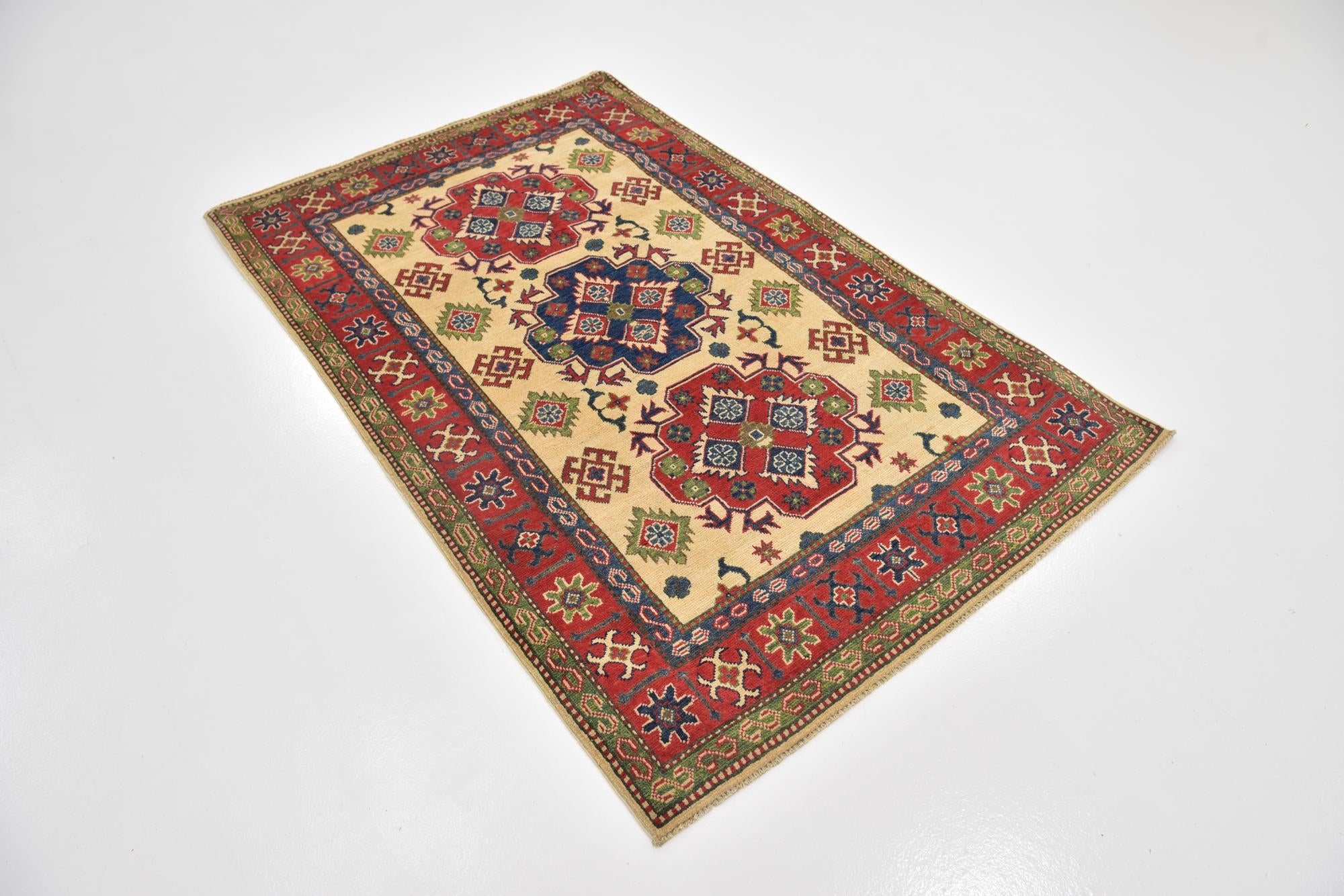 4' x 6' 4 Hand Knotted Kazak Rug