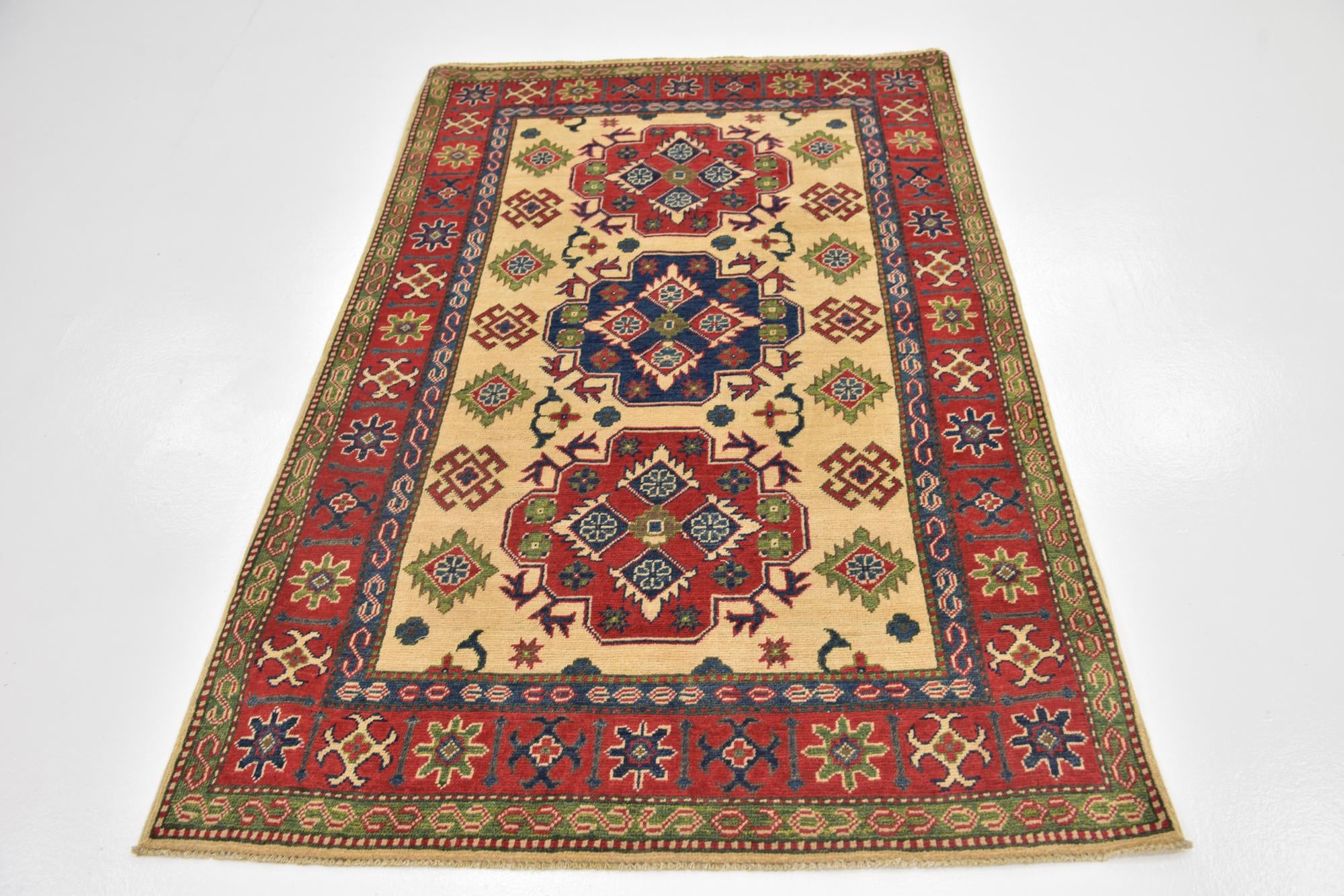 4' x 6' 4 Hand Knotted Kazak Rug