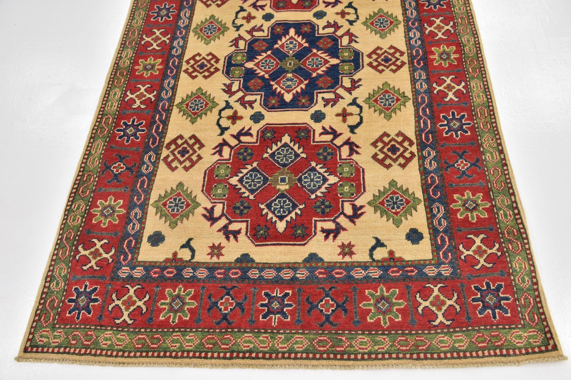 4' x 6' 4 Hand Knotted Kazak Rug