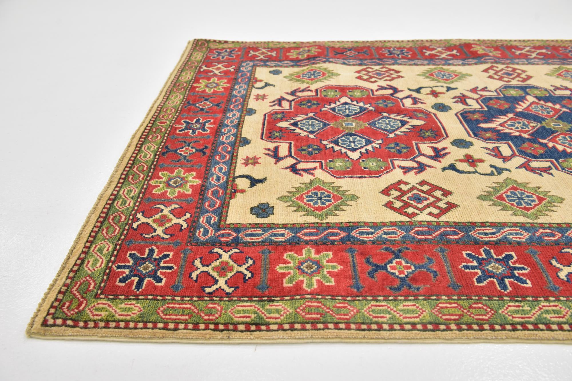4' x 6' 4 Hand Knotted Kazak Rug