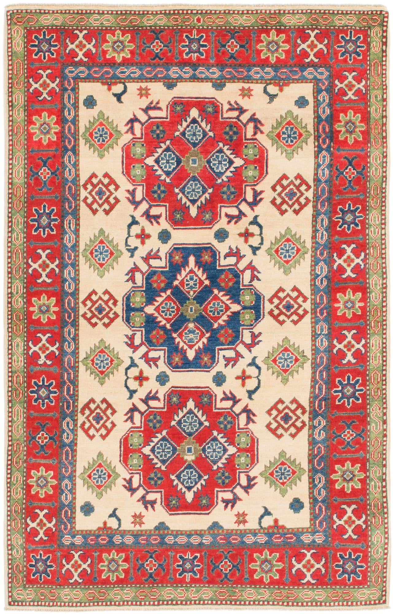 4' x 6' 4 Hand Knotted Kazak Rug