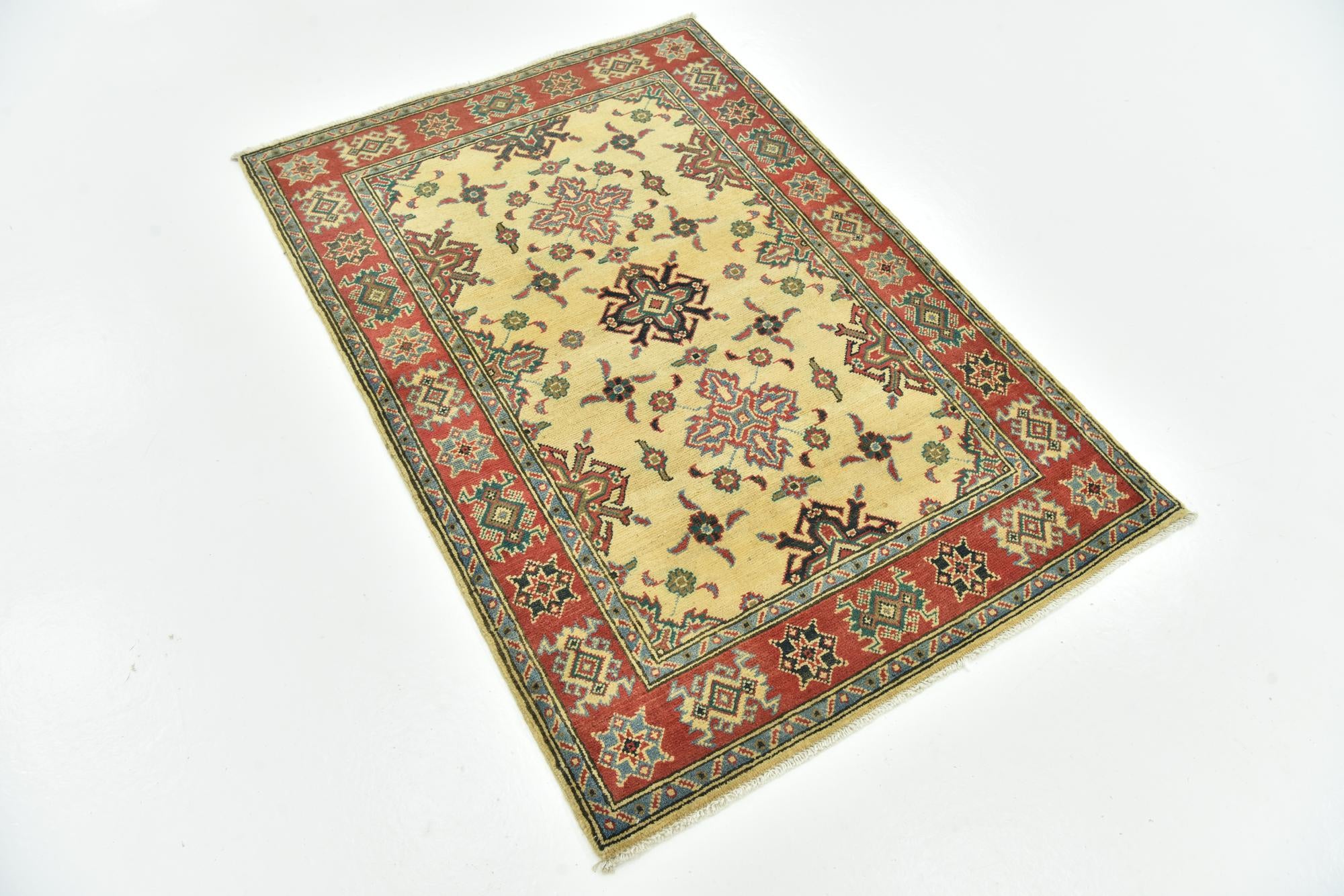 3' 4 x 4' 10 Hand Knotted Kazak Rug
