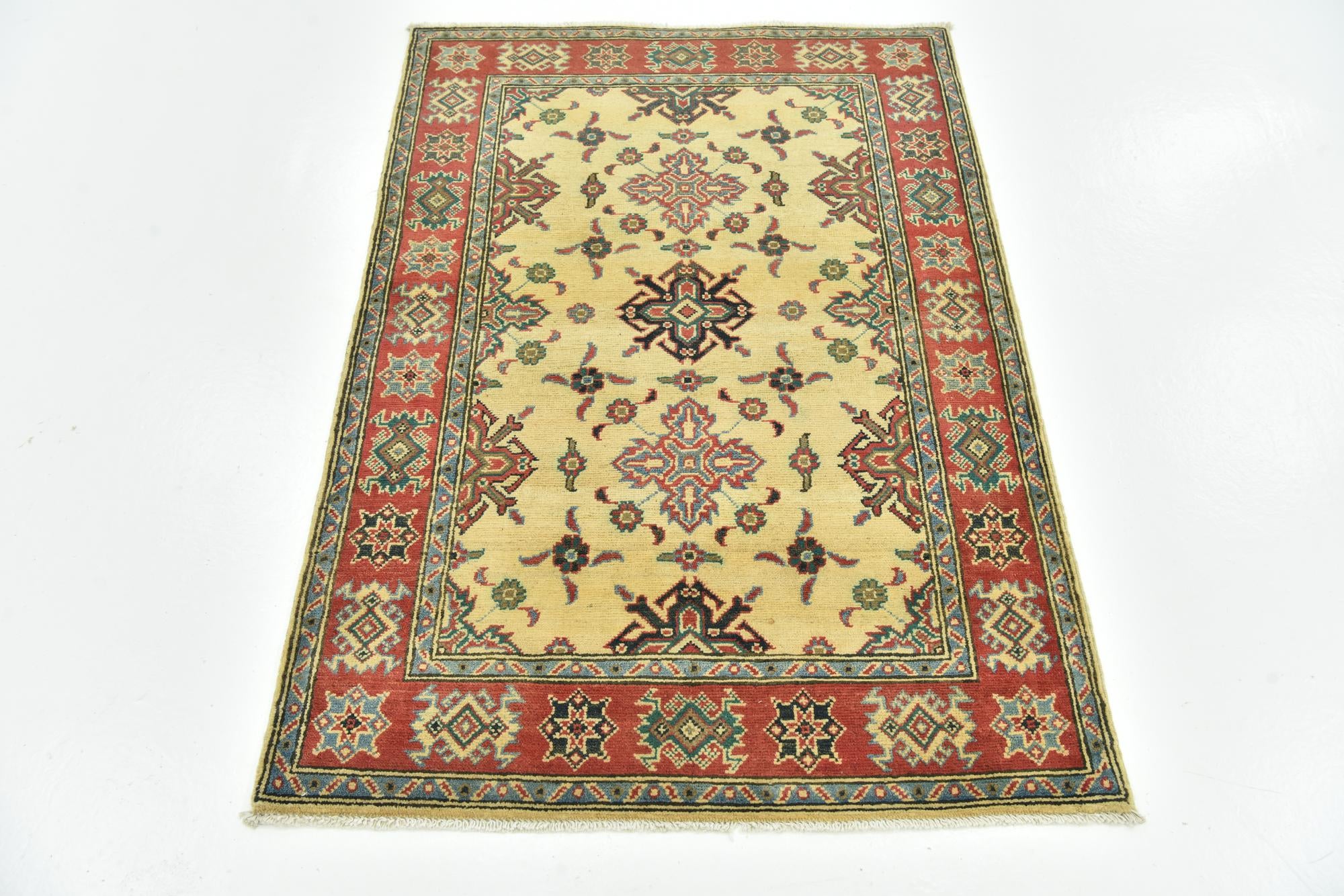3' 4 x 4' 10 Hand Knotted Kazak Rug