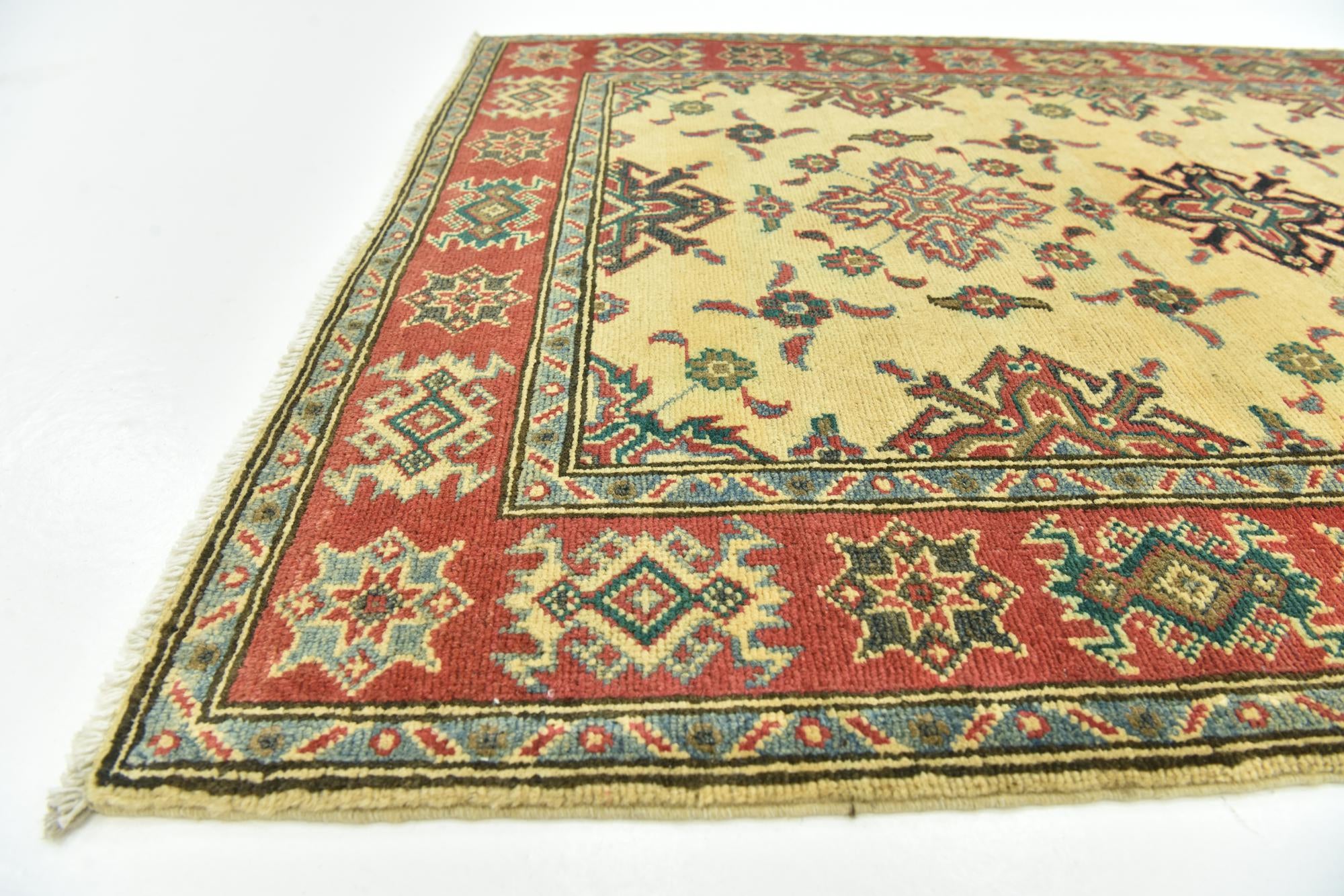 3' 4 x 4' 10 Hand Knotted Kazak Rug