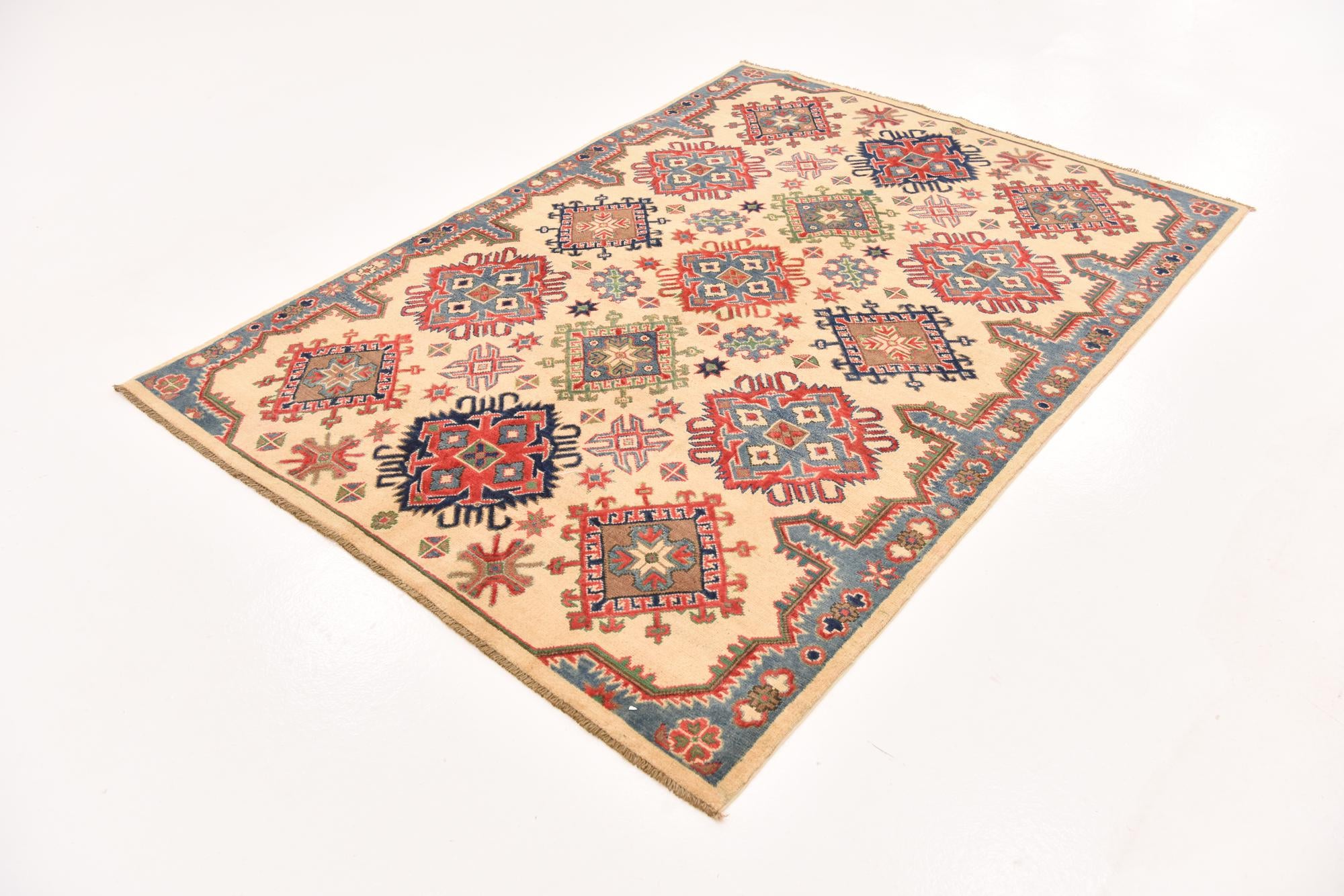 150cm x 210cm anudado a mano Kazak Alfombra