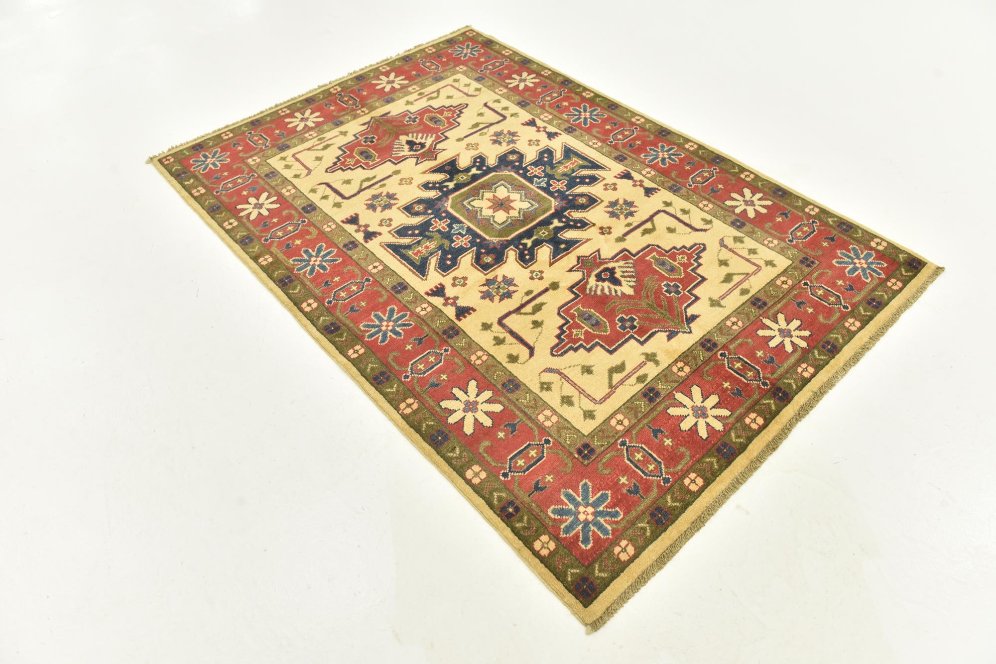 4' 3 x 6' Hand Knotted Kazak Rug