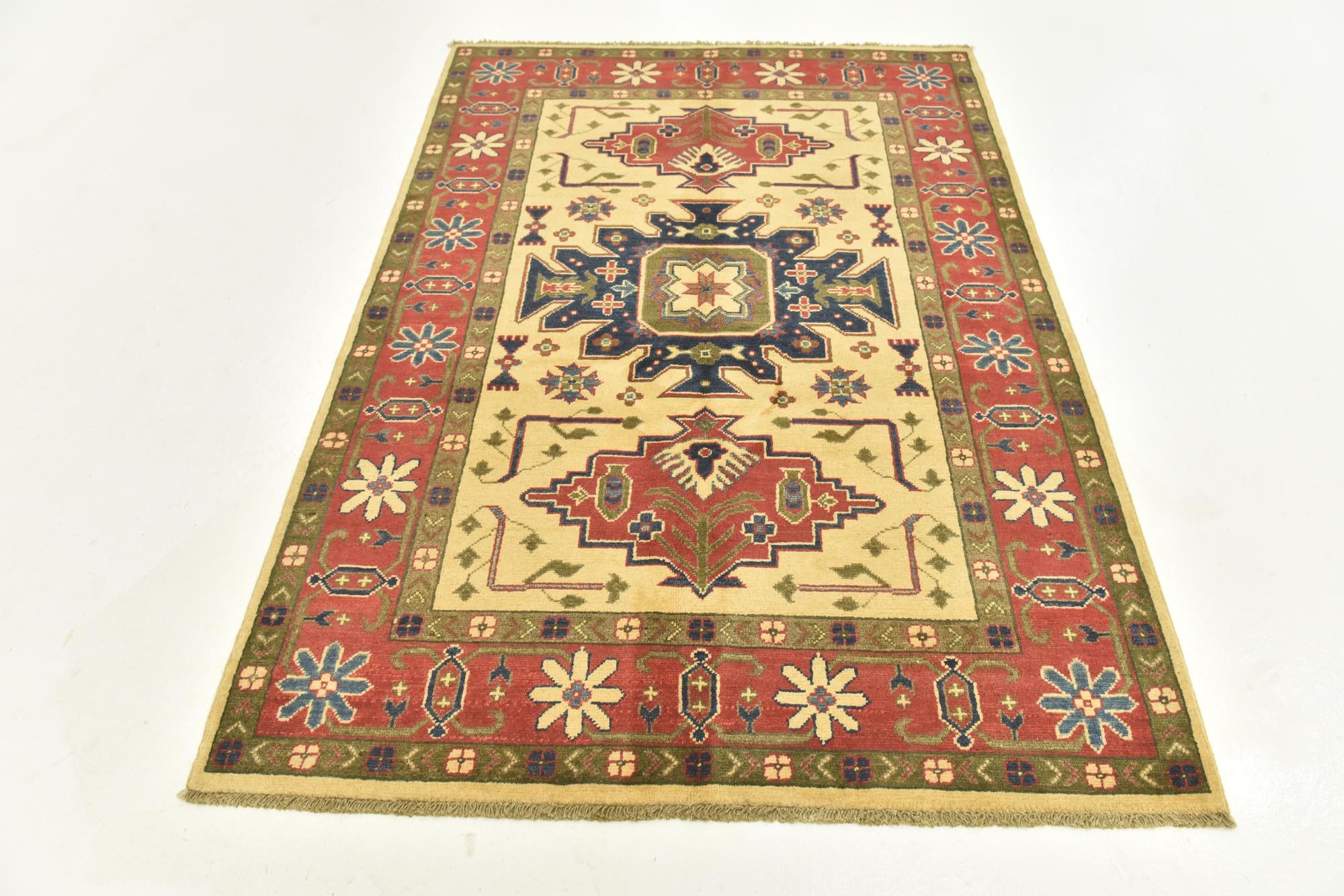 4' 3 x 6' Hand Knotted Kazak Rug