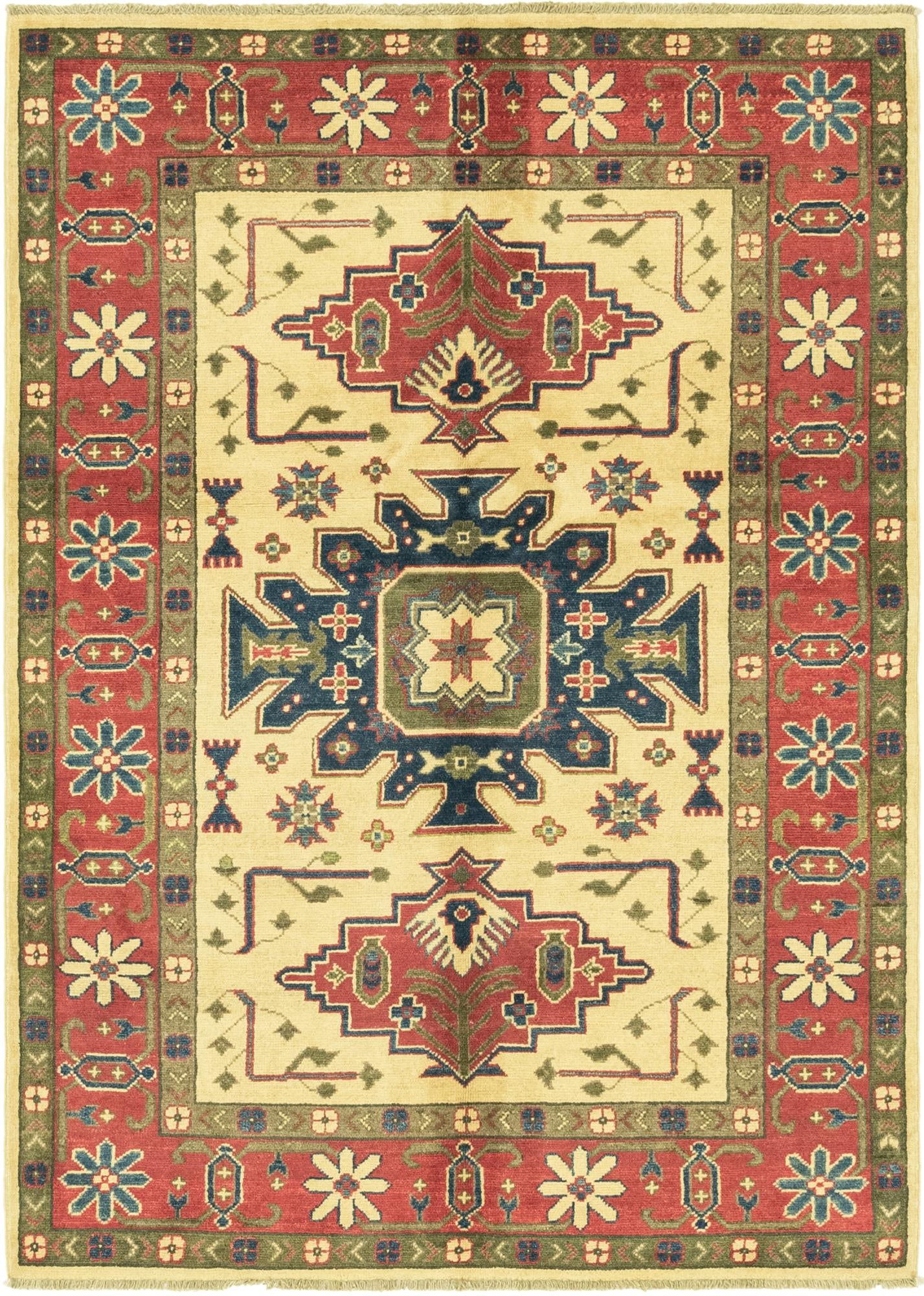 4' 3 x 6' Hand Knotted Kazak Rug