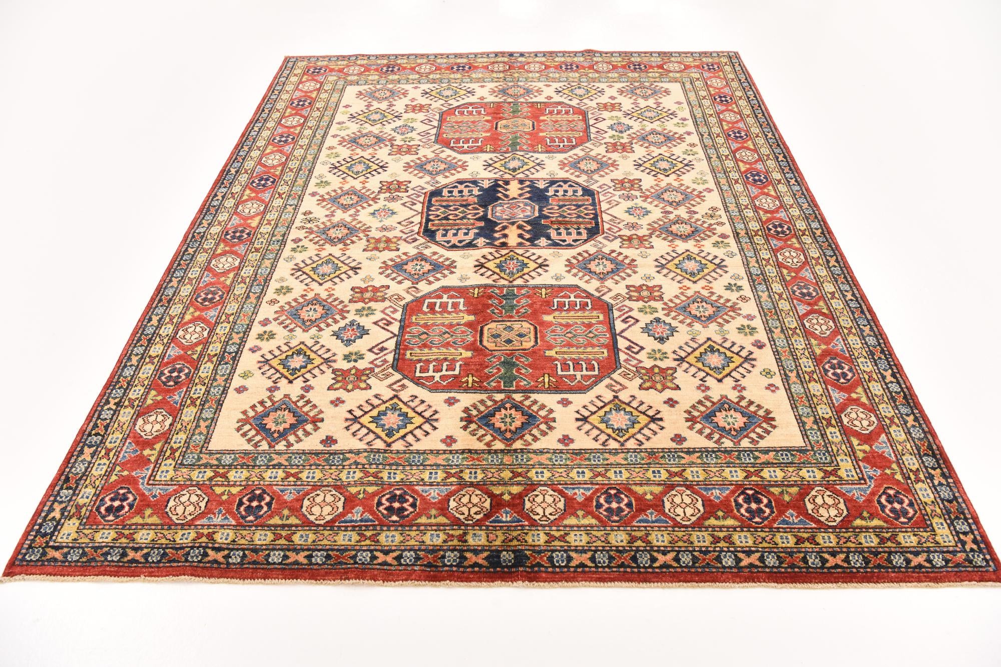185cm x 230cm anudado a mano Kazak Alfombra Oriental