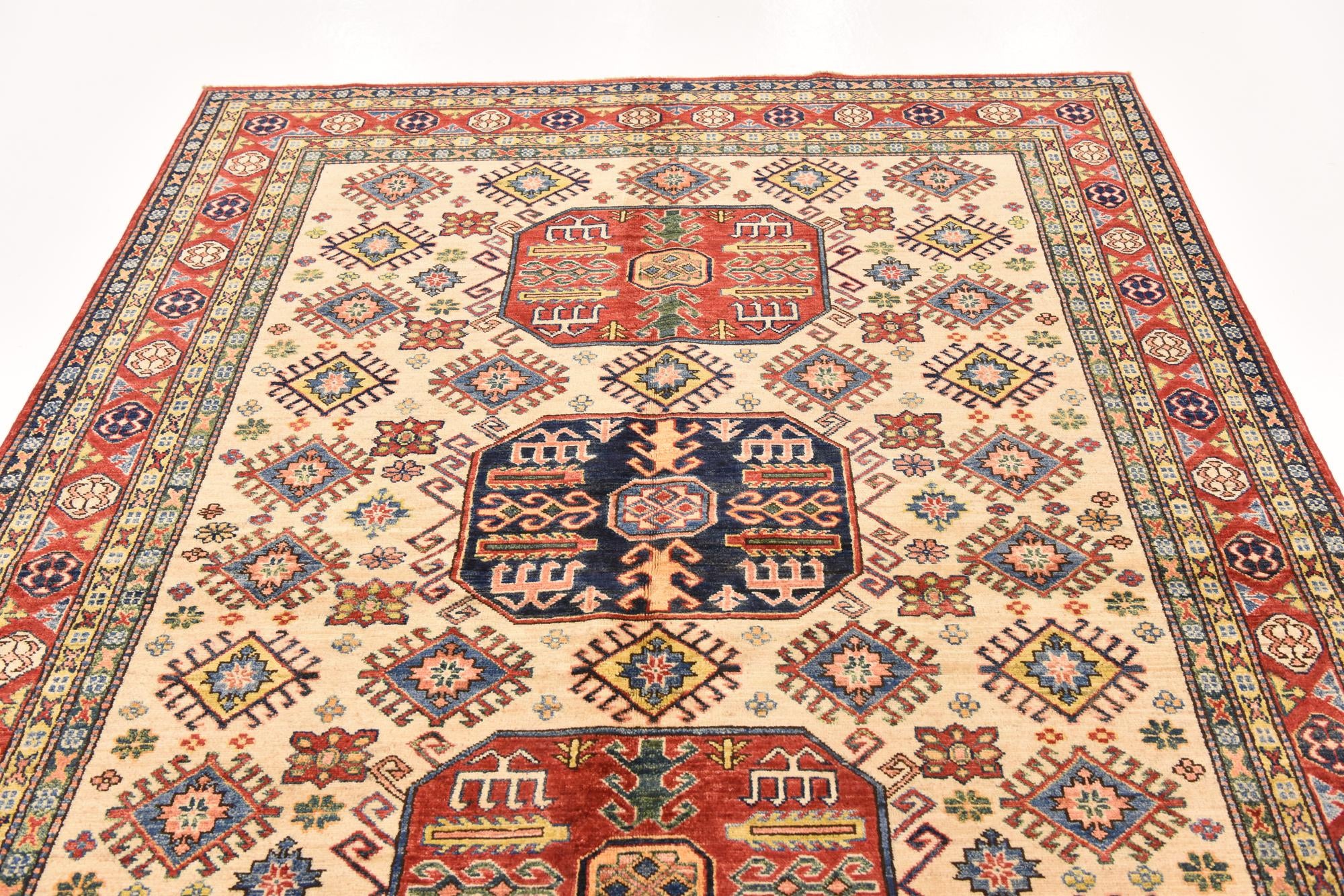 185cm x 230cm anudado a mano Kazak Alfombra Oriental