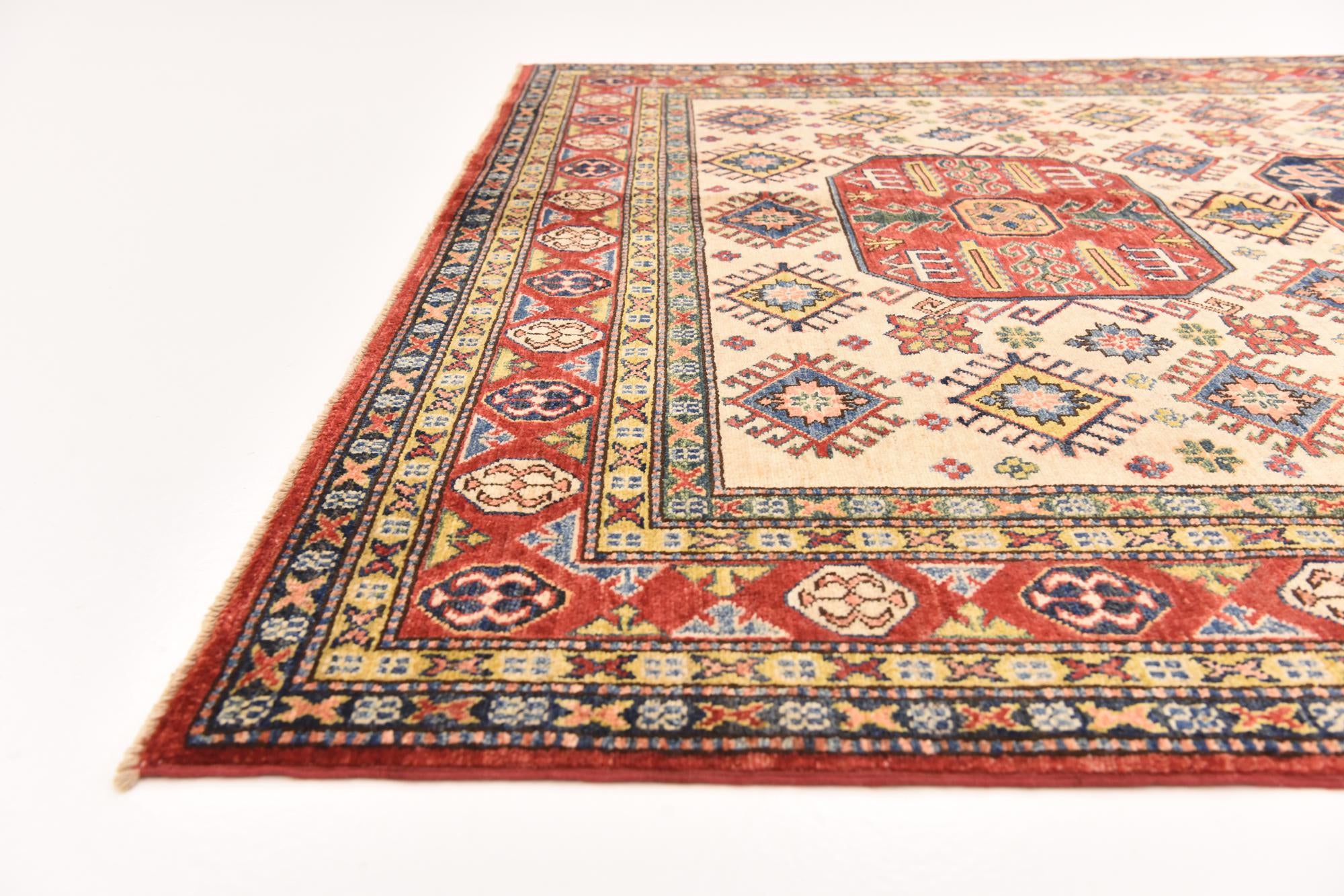 185cm x 230cm anudado a mano Kazak Alfombra Oriental