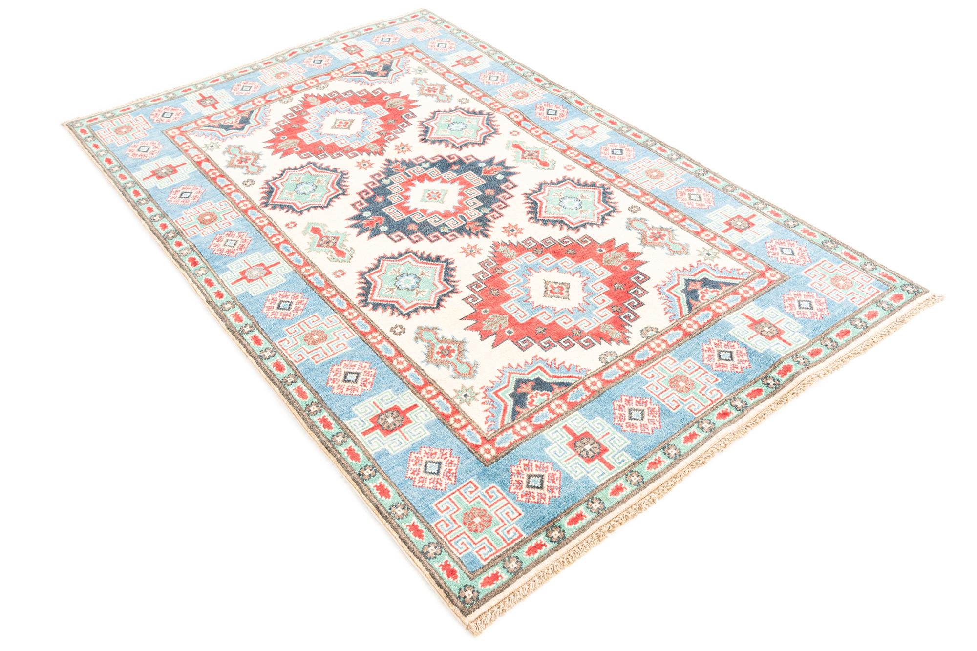 4' x 6' 4 Hand Knotted Kazak Rug