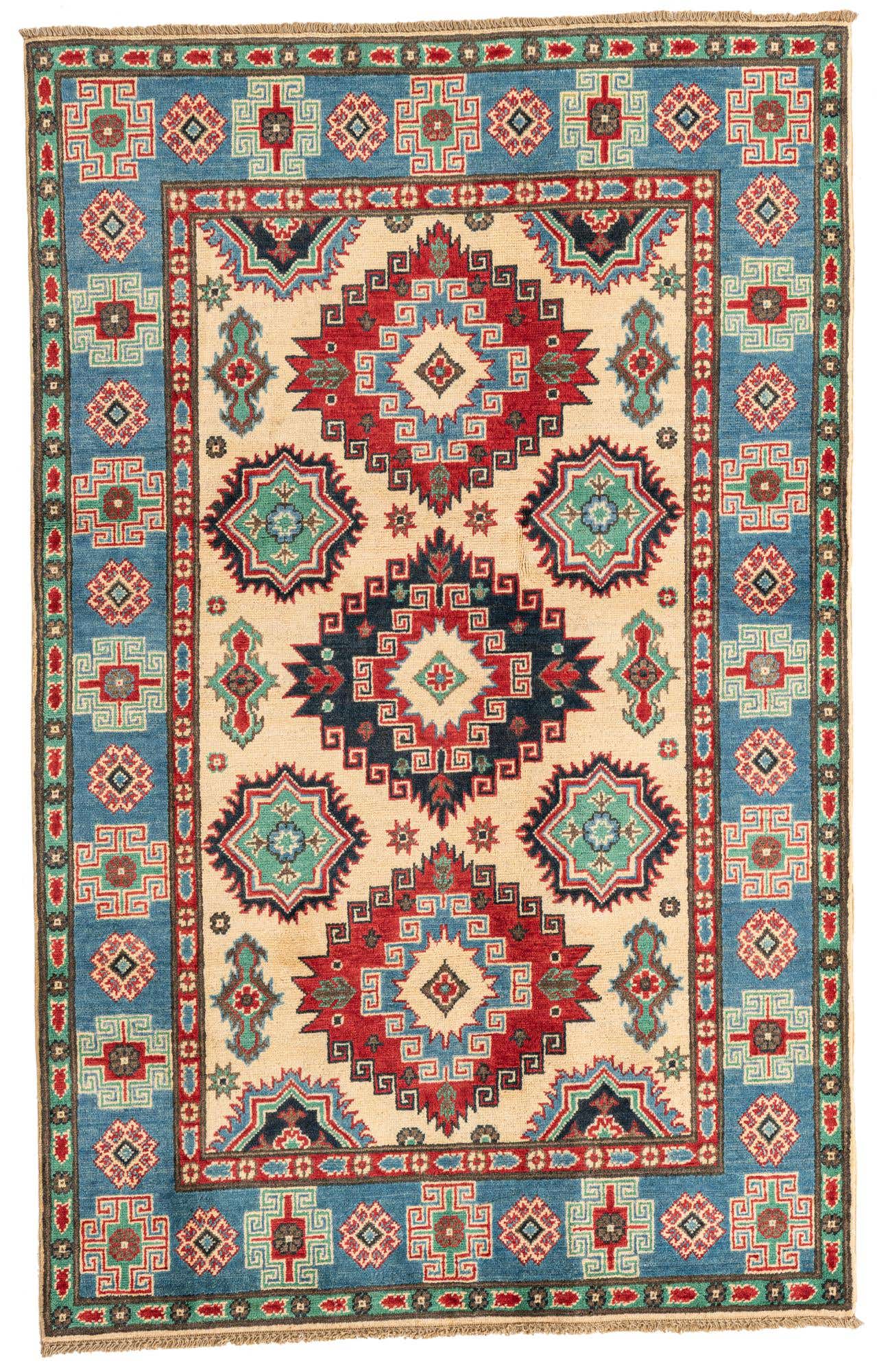 4' x 6' 4 Hand Knotted Kazak Rug