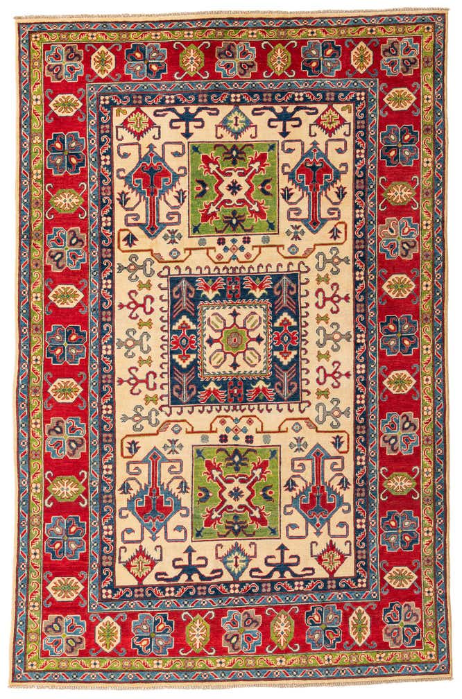 6' 7 x 10' 2 Hand Knotted Kazak Rug