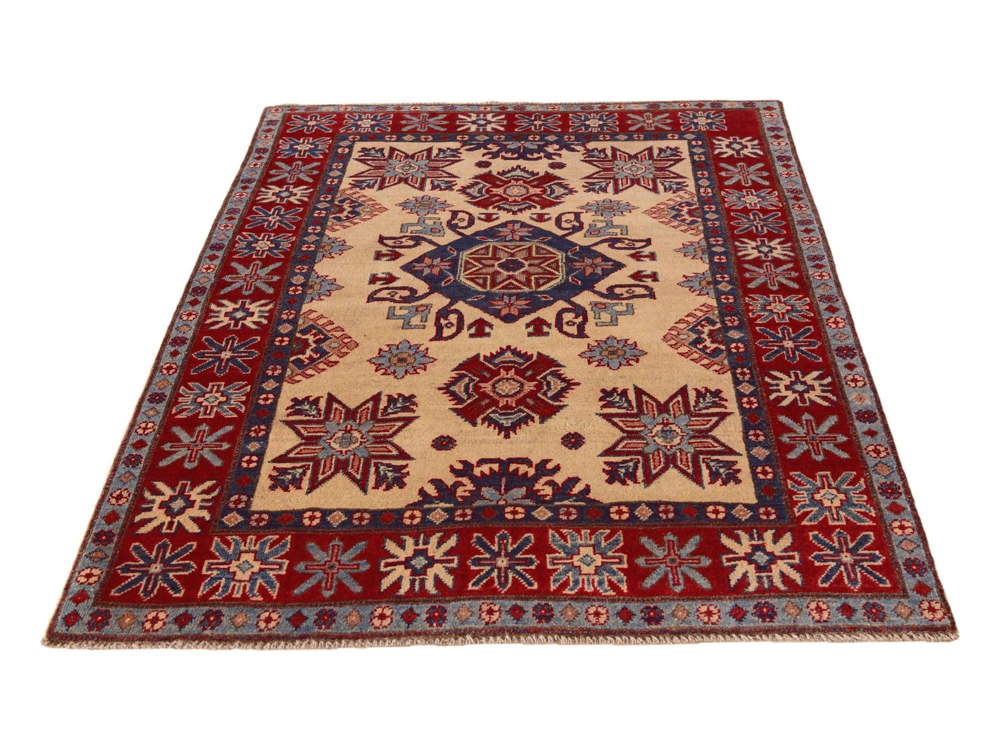 4' x 5' 3 Hand Knotted Kazak Rug