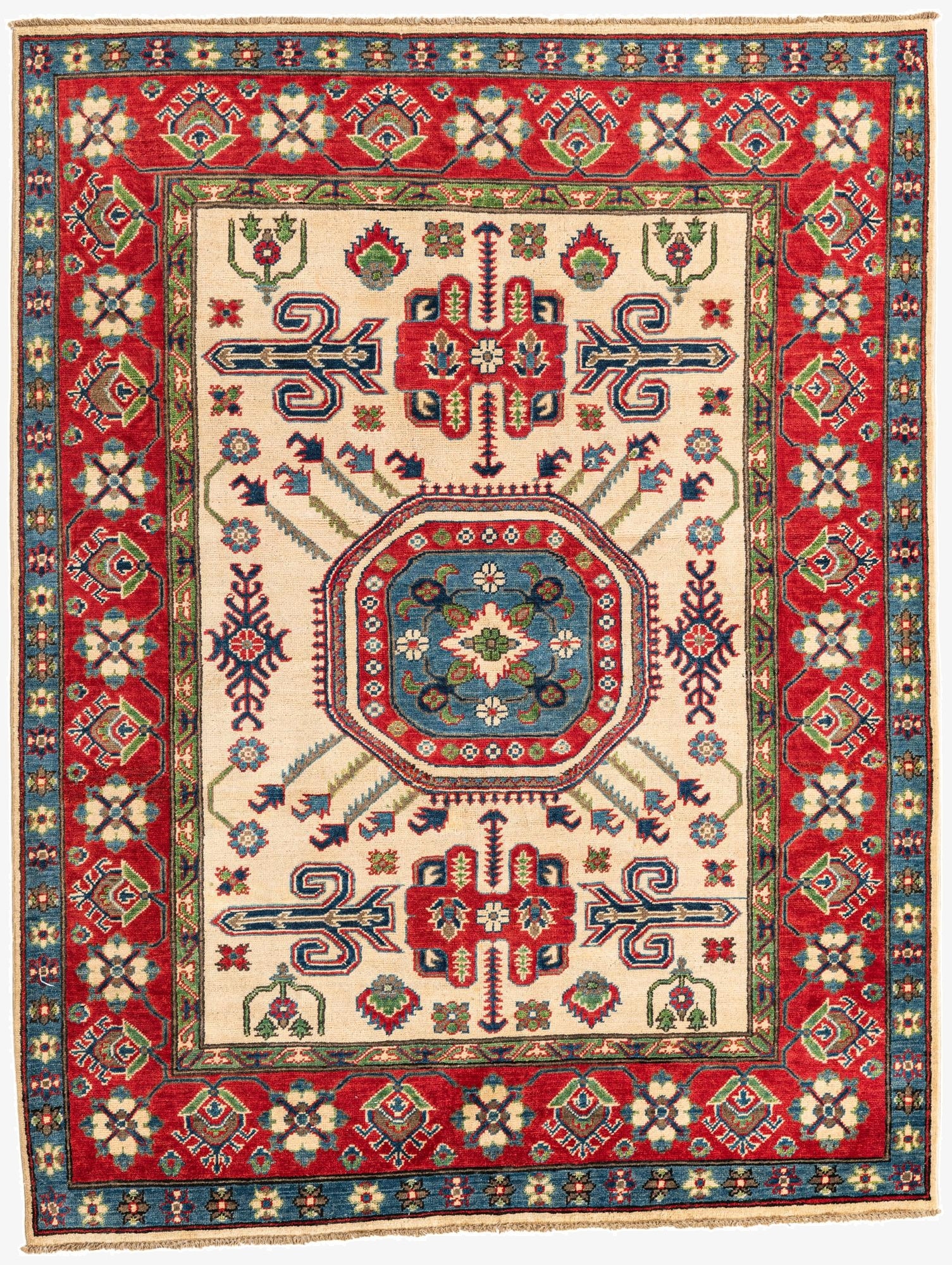 5' 1 x 6' 7  Hand Knotted Kazak Rug