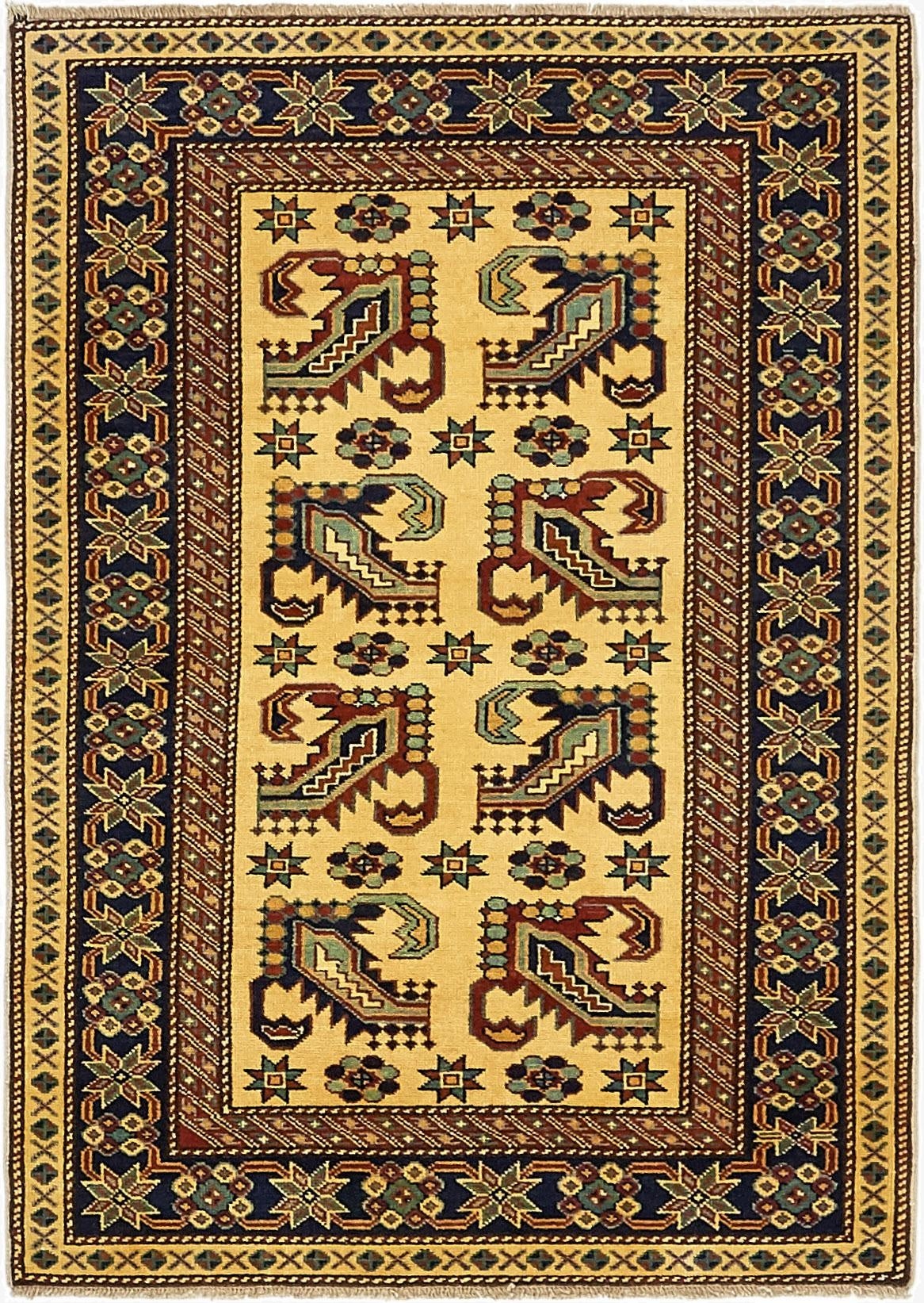 3' 2 x 4' 5  Hand Knotted Kazak Rug