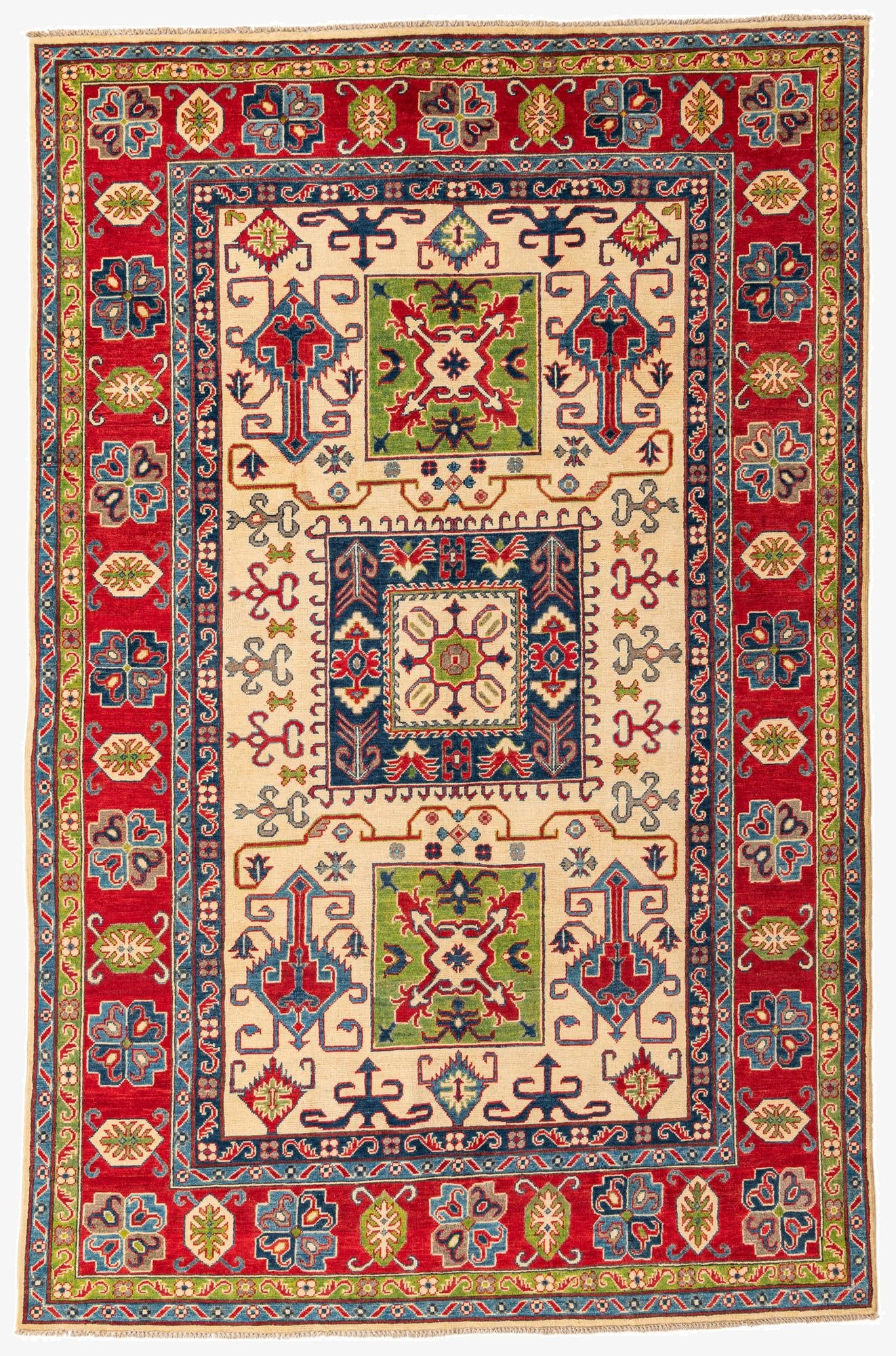6' 7 x 10' 2  Hand Knotted Kazak Rug